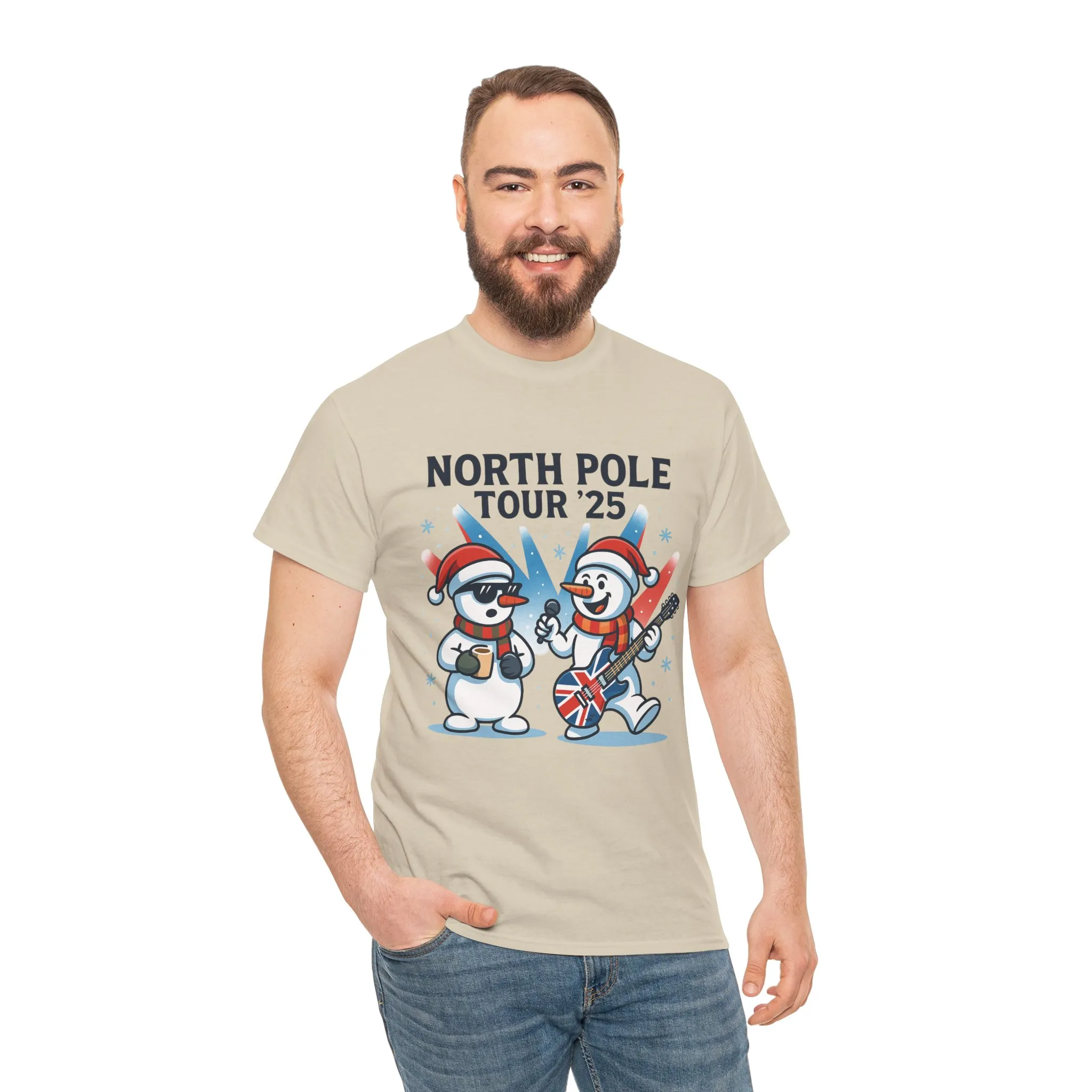 North Pole Tour 25 Men's Christmas T-Shirt, Funny Rock Music Holiday Tee - Image 5