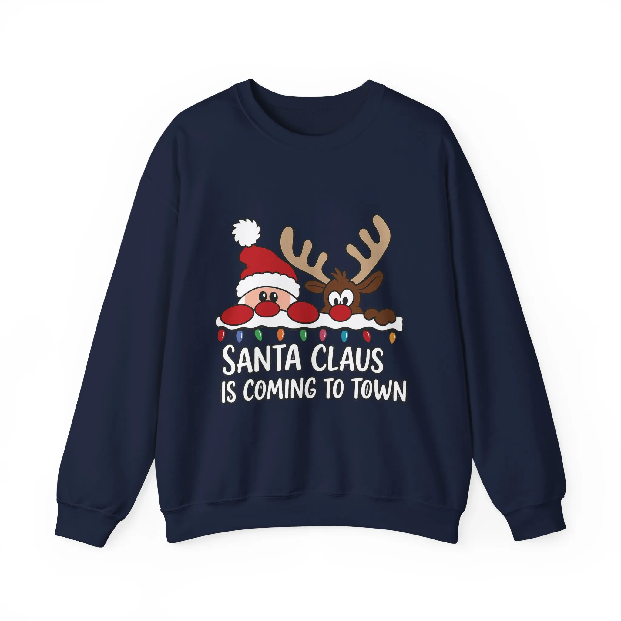 Santa Claus Is Coming to Town Women's Christmas Sweatshirt, Cute Santa - Reindeer Holiday Jumper - Image 21
