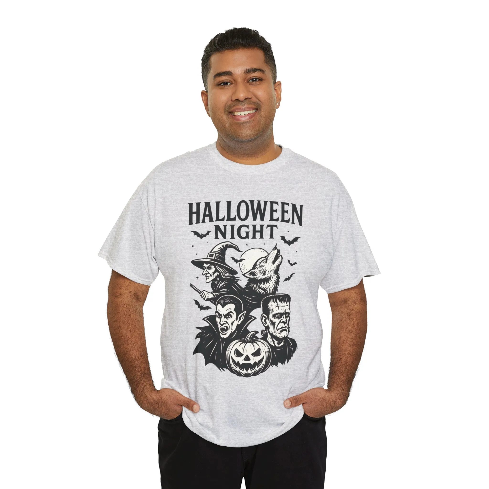 Halloween Night Men's T-Shirt, Classic Monsters Graphic Tee, Witch, Vampire, Frankenstein, Werewolf - Image 30