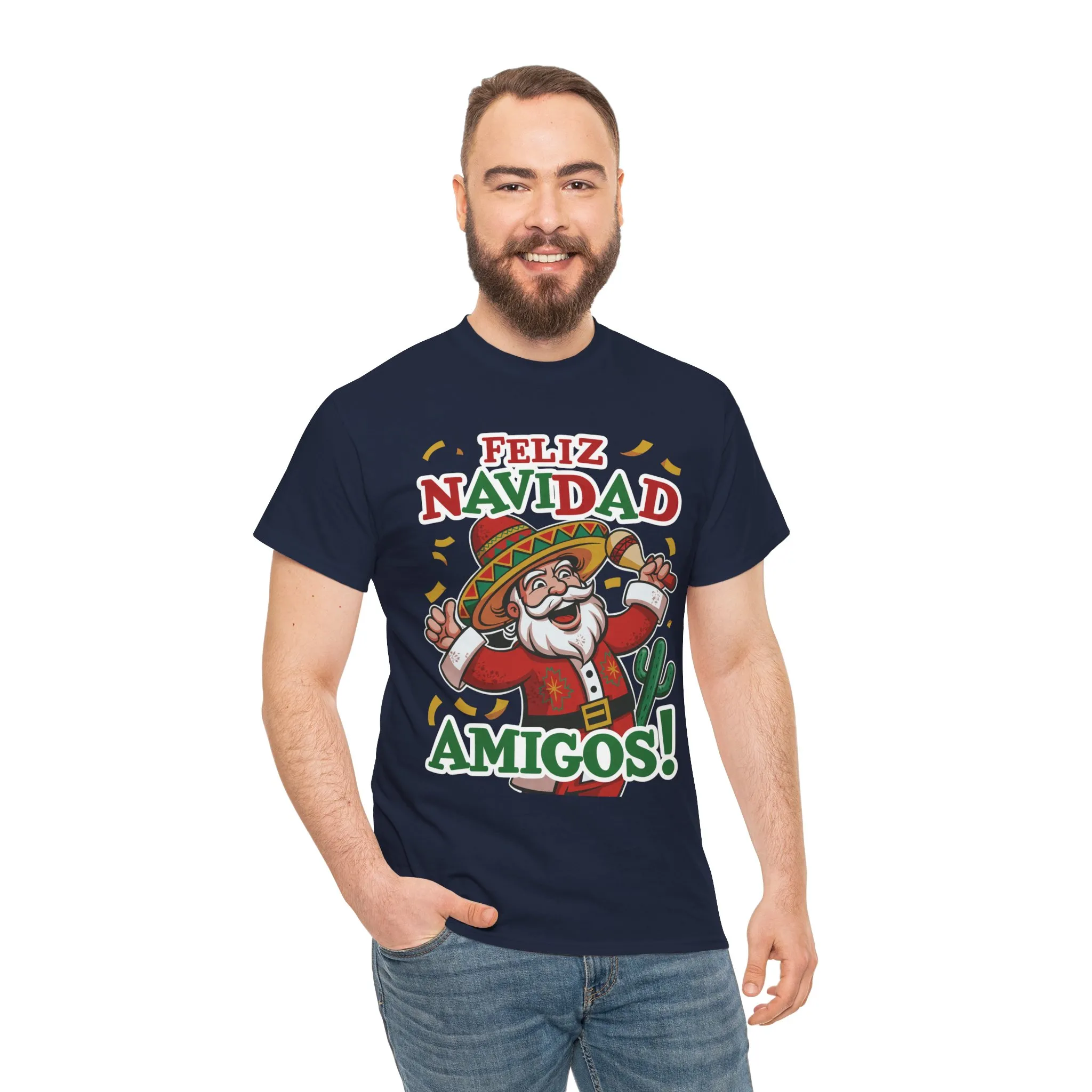 Feliz Navidad Amigos! Funny Mexican Santa Christmas T-Shirt, Latin Holiday Tee, Sombrero Santa Fiesta Shirt - Image 23