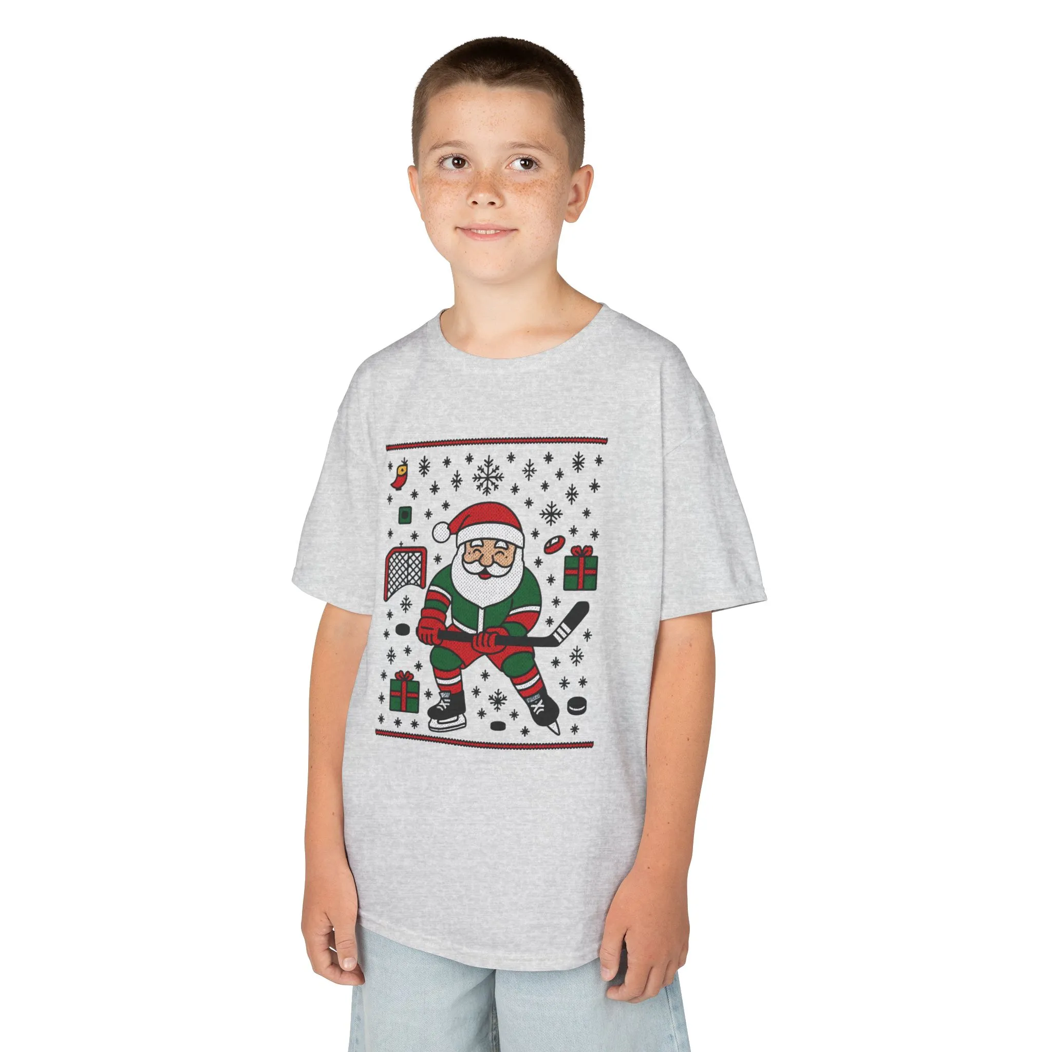 Hockey Santa Youth Christmas T-Shirt, Funny Holiday Sports Tee for Boys - Image 5