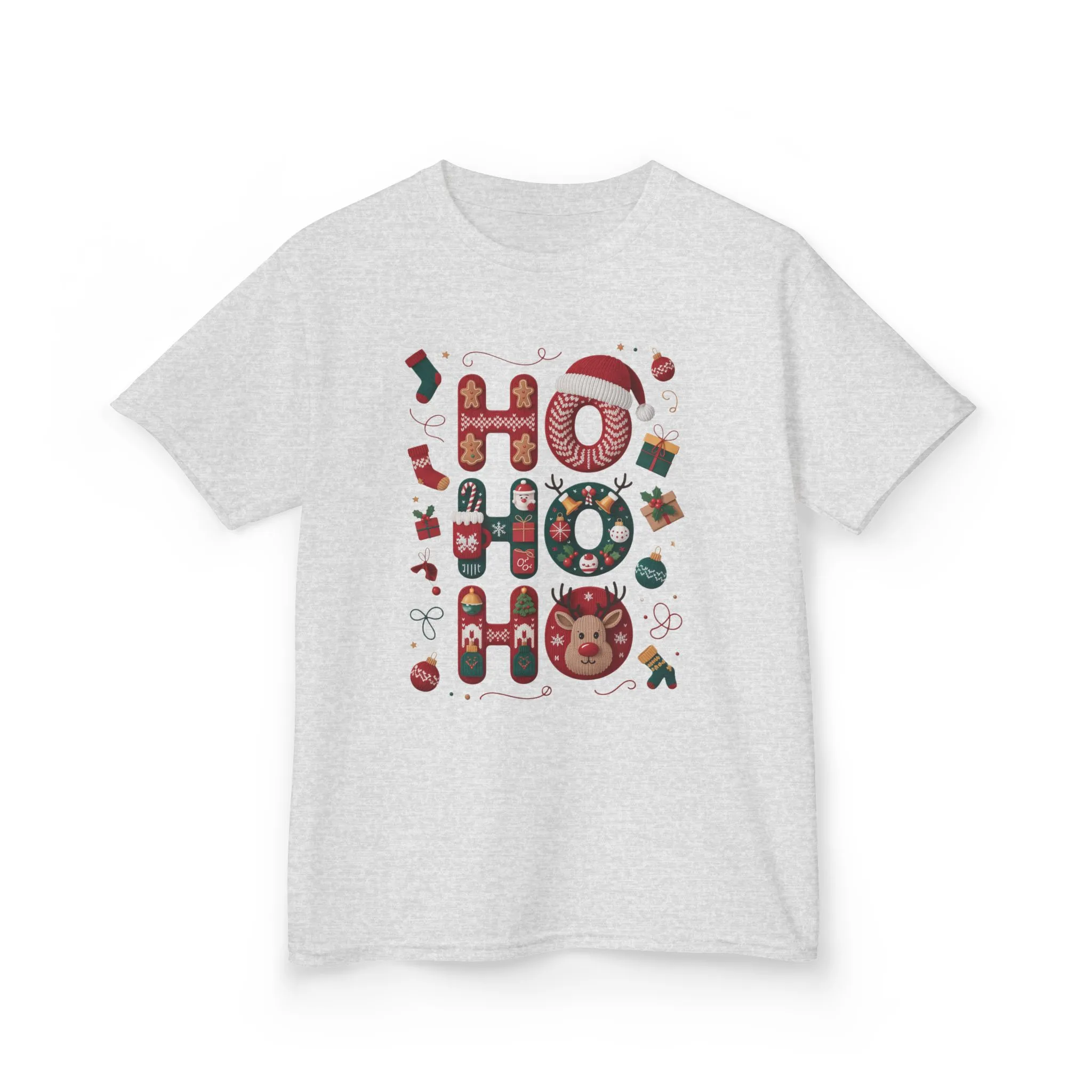 Ho Ho Ho Kids Christmas T-Shirt, Cute Girls Holiday Outfit, Reindeer, Gingerbread - Santa Hat Design, Cozy Winter Top