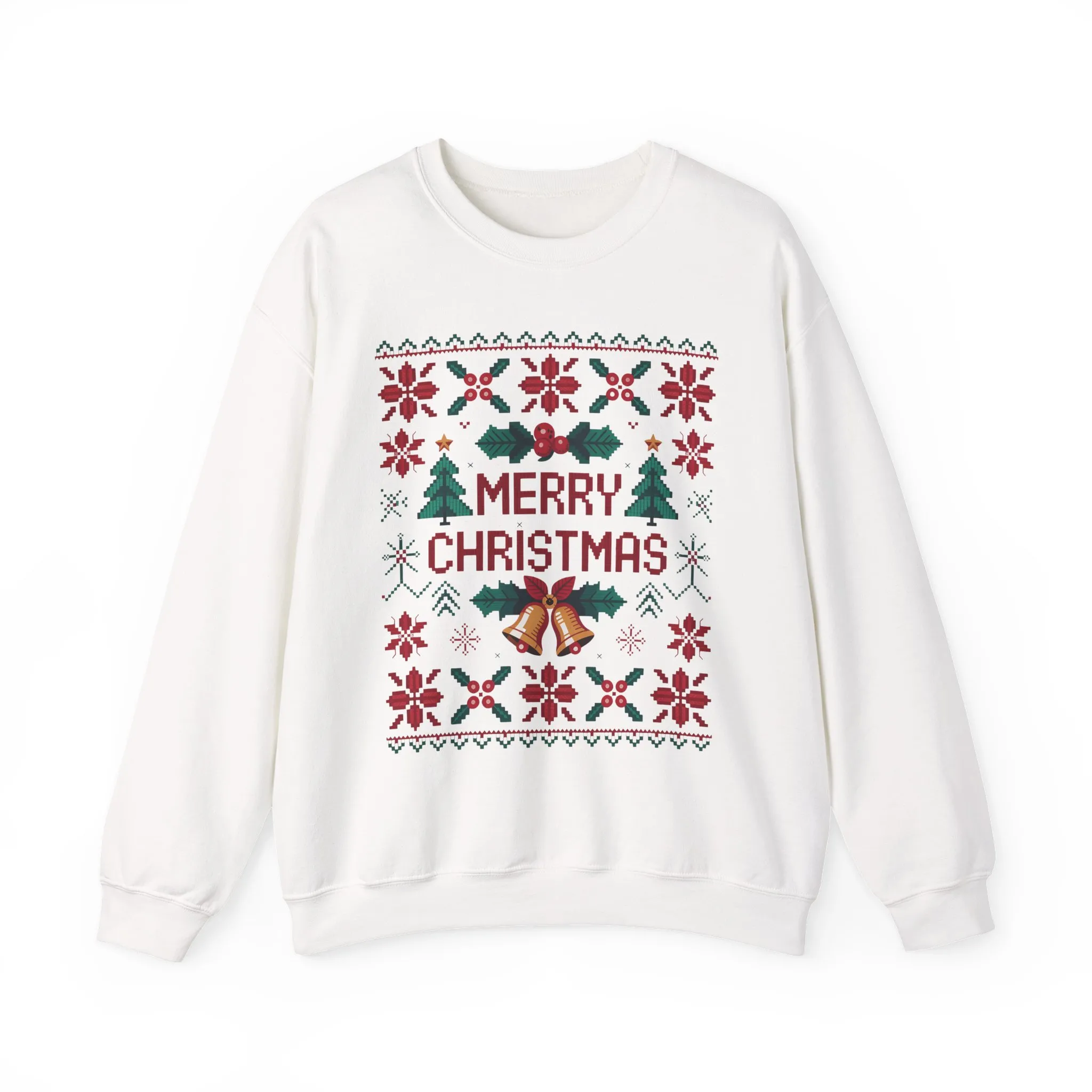 Merry Christmas Women's Sweatshirt, Cozy Knit Look Holiday Jumper, Classic Festive Winter Style Crewneck Sweatshirt - Image 4