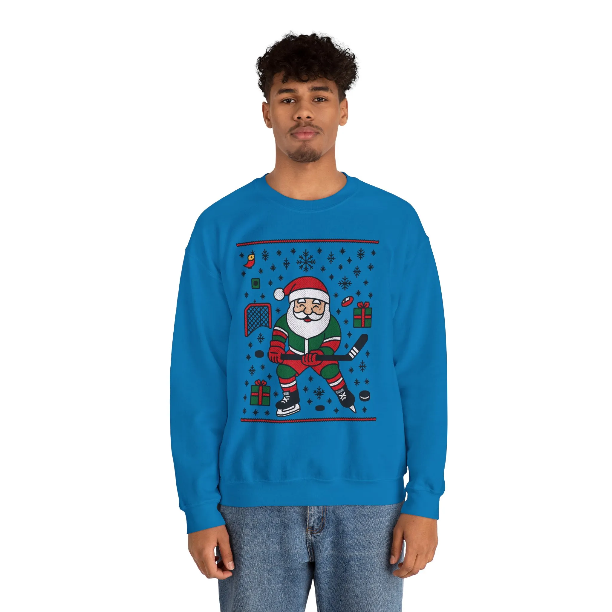 Hockey Santa Men's Christmas Sweatshirt, Funny Sports Holiday Jumper - Image 20