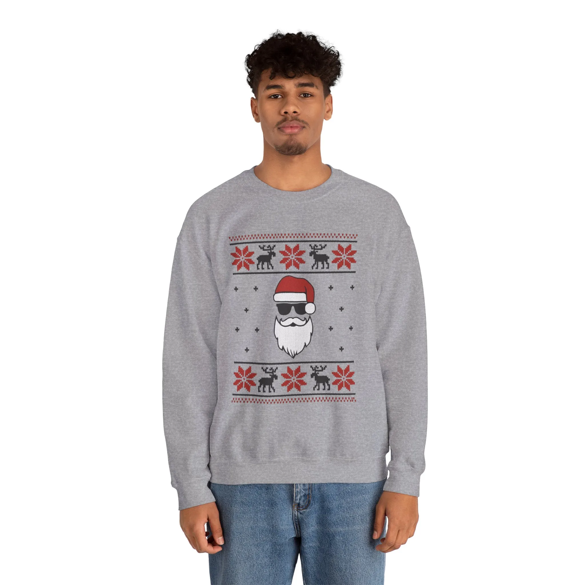 Cool Santa Men's Sweatshirt, Funny Knit Look Pullover, Retro Christmas Sweater Style - Image 11
