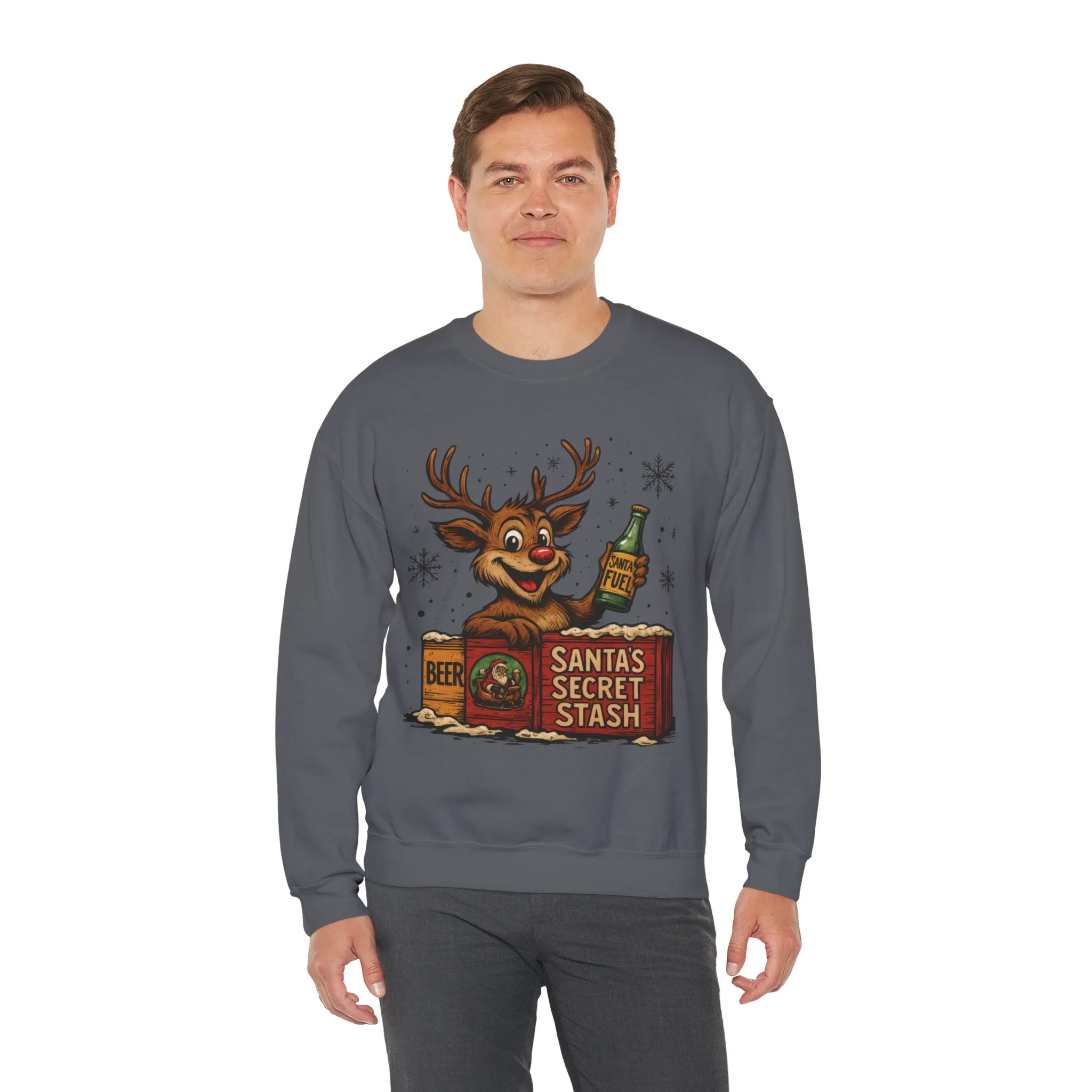 Mens Funny Christmas Sweatshirt, Santa's Secret Stash Reindeer Pullover, Men's Heavy Blend™ Crewneck Sweatshirt - Image 21