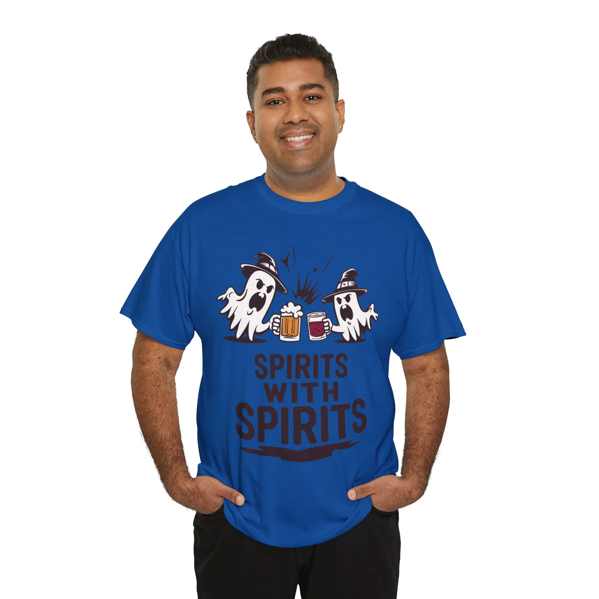 Spirits With Spirits Men's T-Shirt, Funny Ghost Drinking Halloween Party Graphic Tee - Image 27
