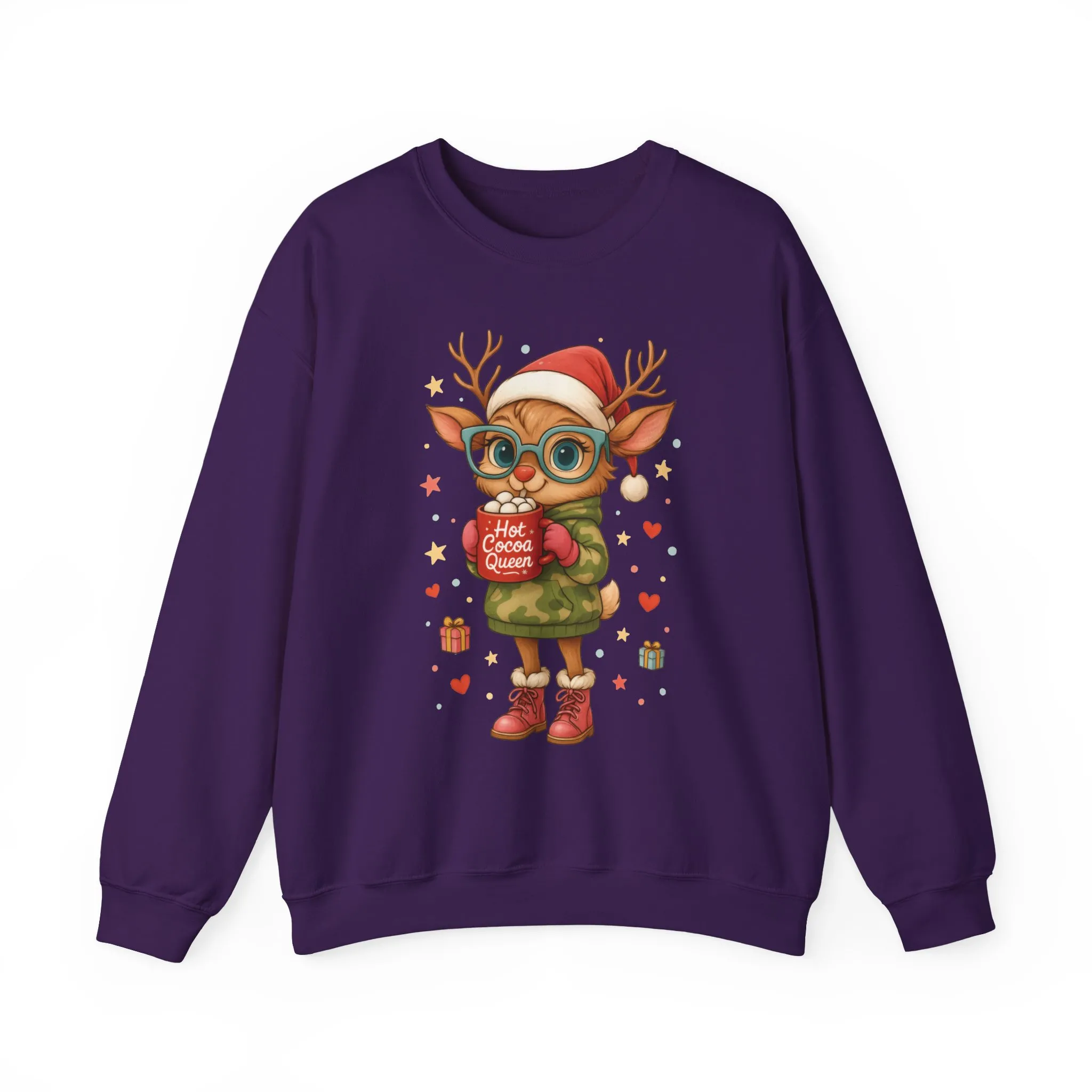 Hot Cocoa Queen Christmas Women's Sweatshirt, Cute Cozy Holiday Reindeer Pullover - Image 19
