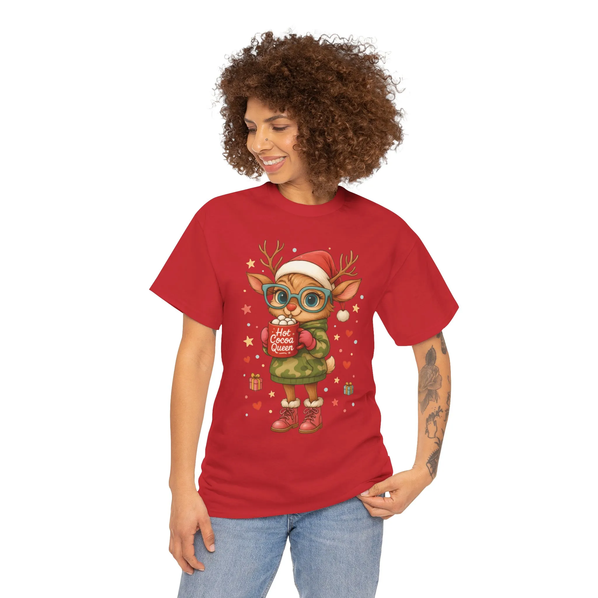 Hot Cocoa Queen Christmas Women's T-Shirt, Cute Holiday Reindeer Tee for Women - Image 26