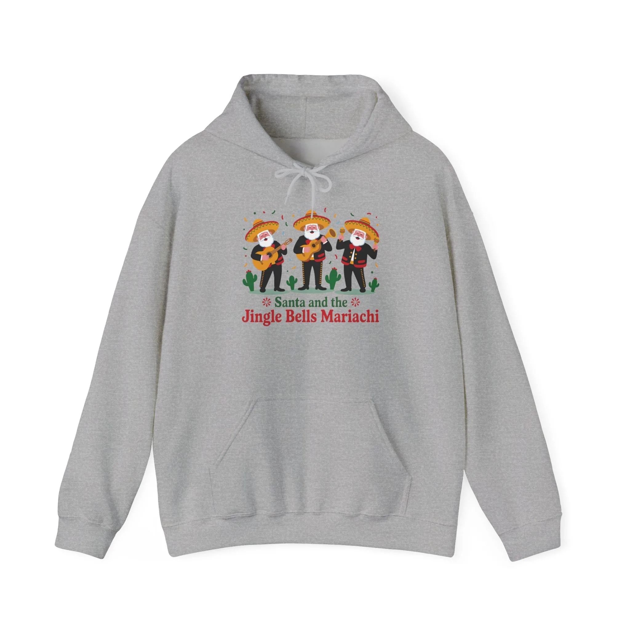 Santa and the Jingle Bells Mariachi Hoodie, Funny Mexican Santa Christmas Hoodie, Latin Fiesta Holiday Sweatshirt - Image 2