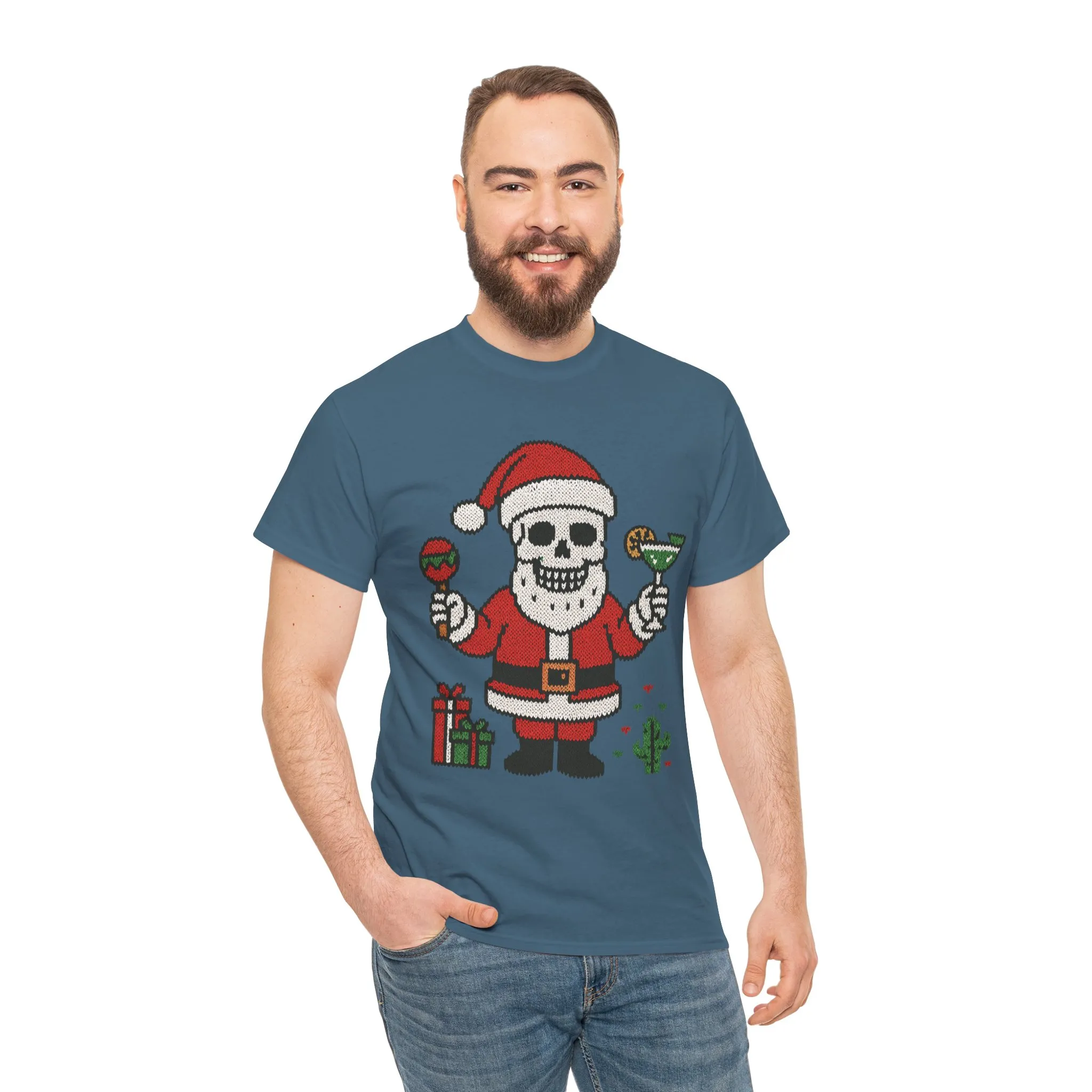 Funny Santa Skull Christmas Men's Shirt, Holiday Margarita Tee for Men - Image 17
