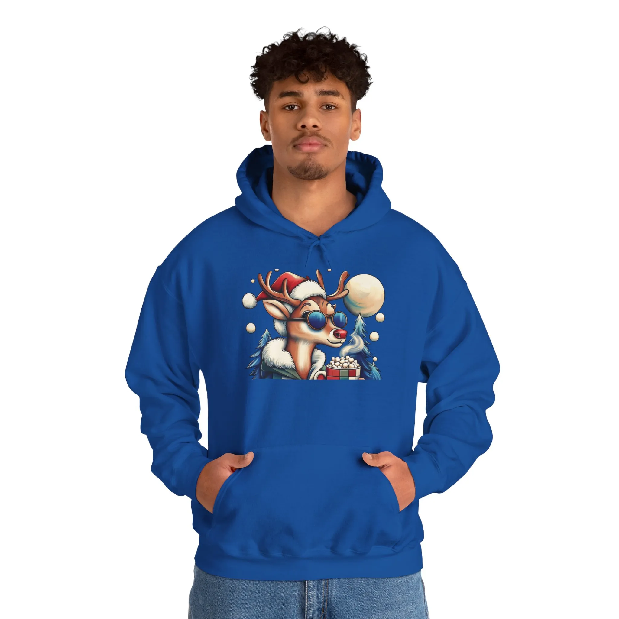 Cool Reindeer Christmas Hoodie, Funny Holiday Hot Cocoa Pullover for Men - Image 27