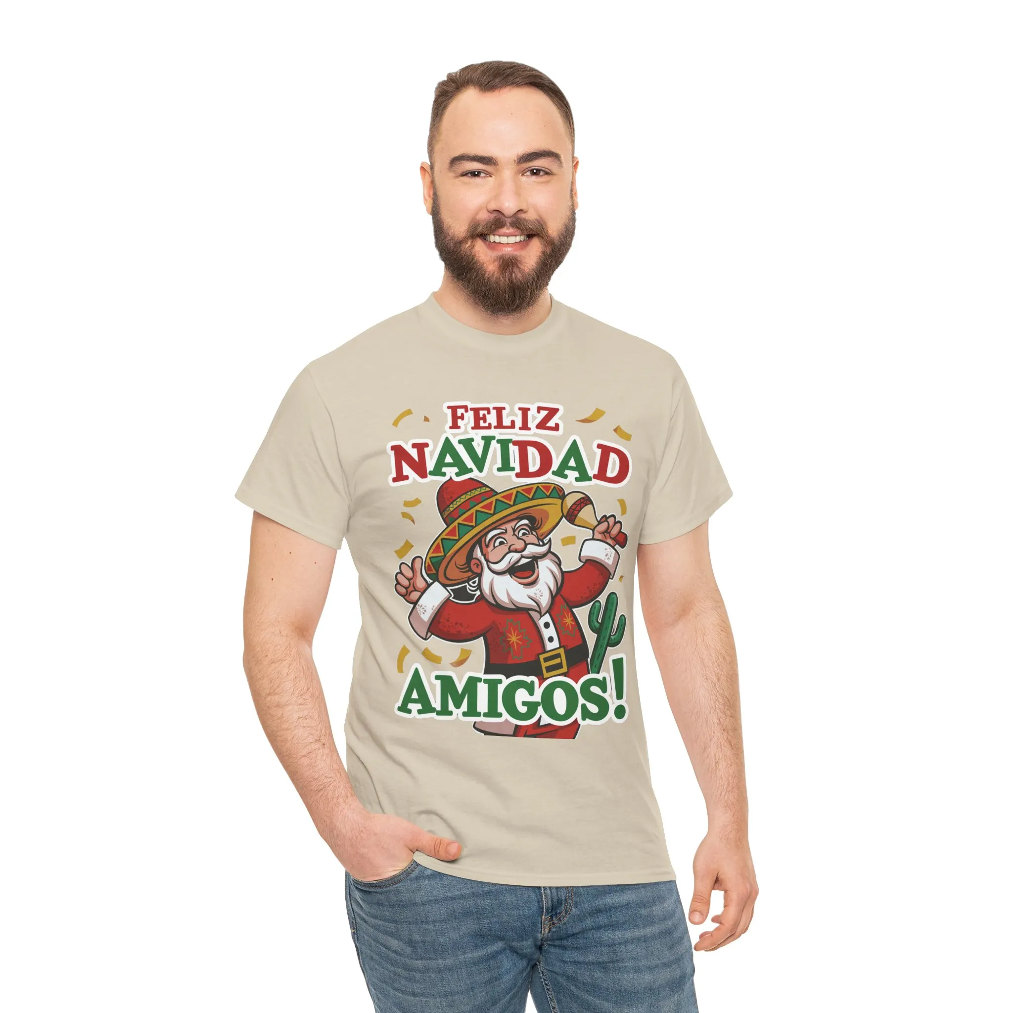 Feliz Navidad Amigos! Funny Mexican Santa Christmas T-Shirt, Latin Holiday Tee, Sombrero Santa Fiesta Shirt - Image 8