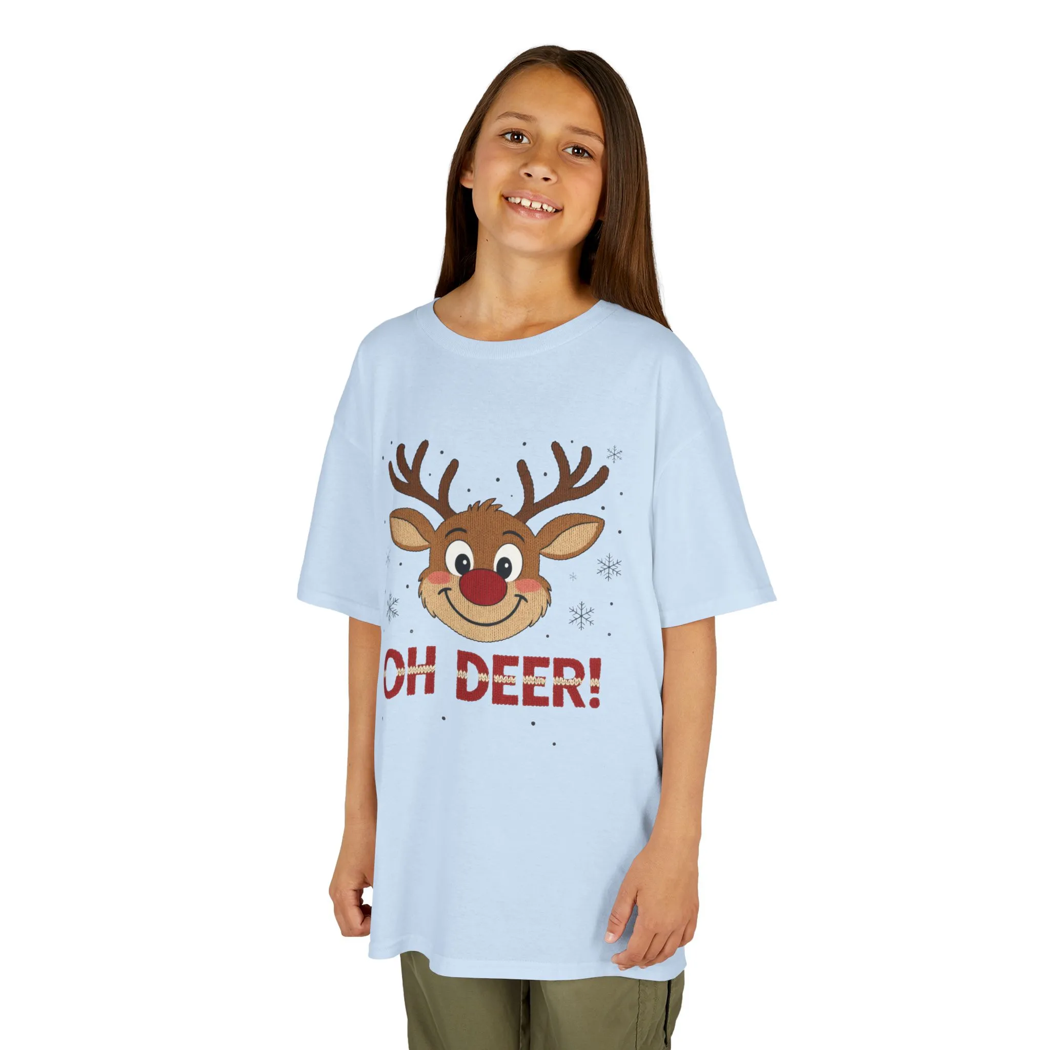 Girls Oh Deer Christmas T-Shirt, Cute Reindeer Kids Holiday Tee - Image 12