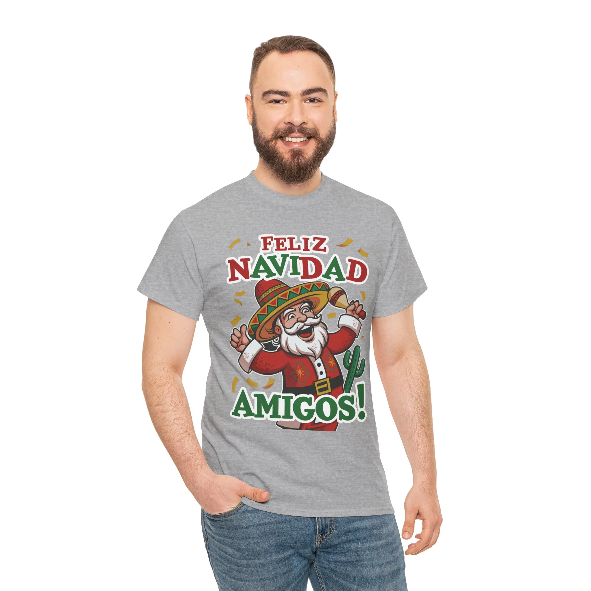 Feliz Navidad Amigos! Funny Mexican Santa Christmas T-Shirt, Latin Holiday Tee, Sombrero Santa Fiesta Shirt - Image 11