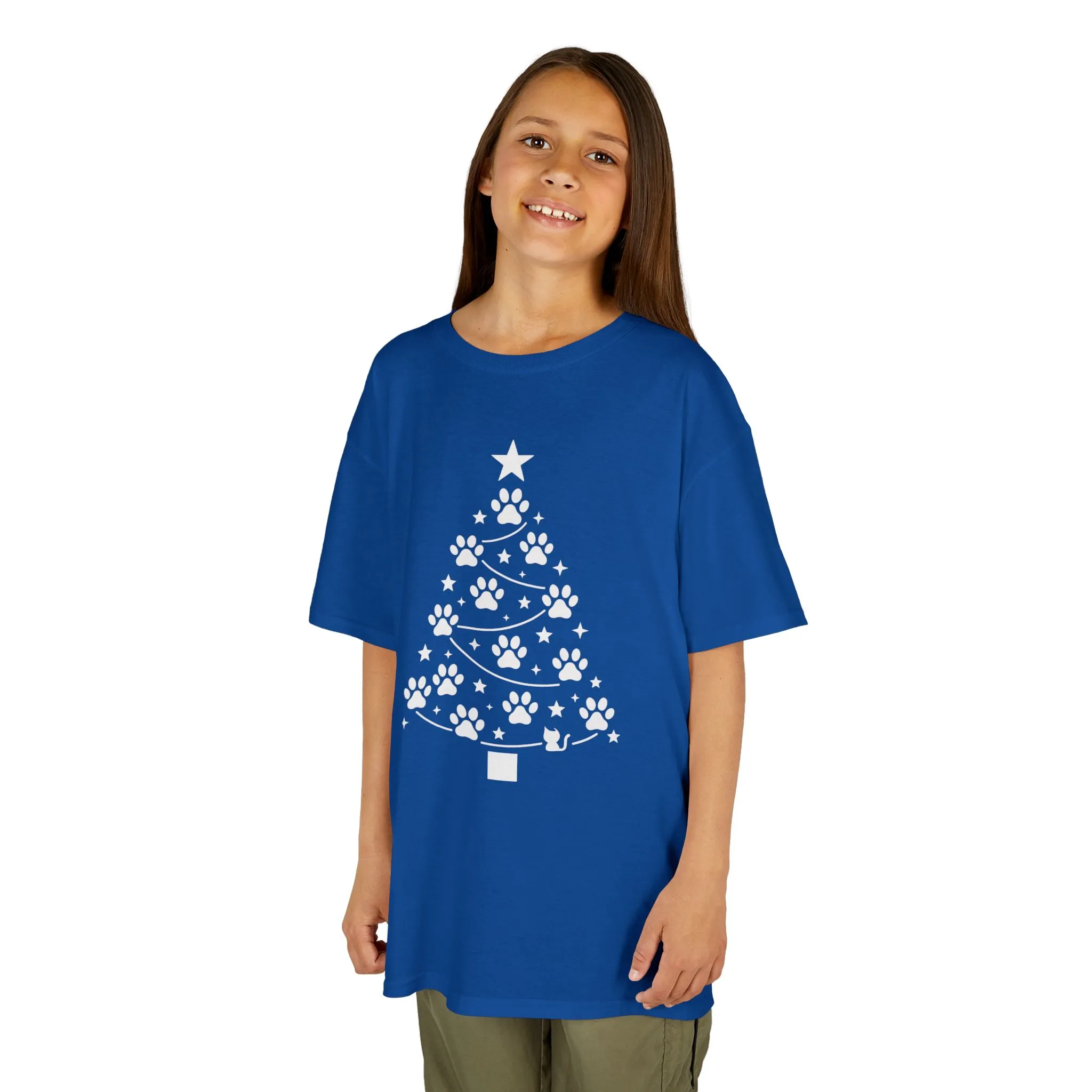Paw Christmas Tree Girls Youth T-Shirt, Cute Pet Lover Holiday Tee - Image 6