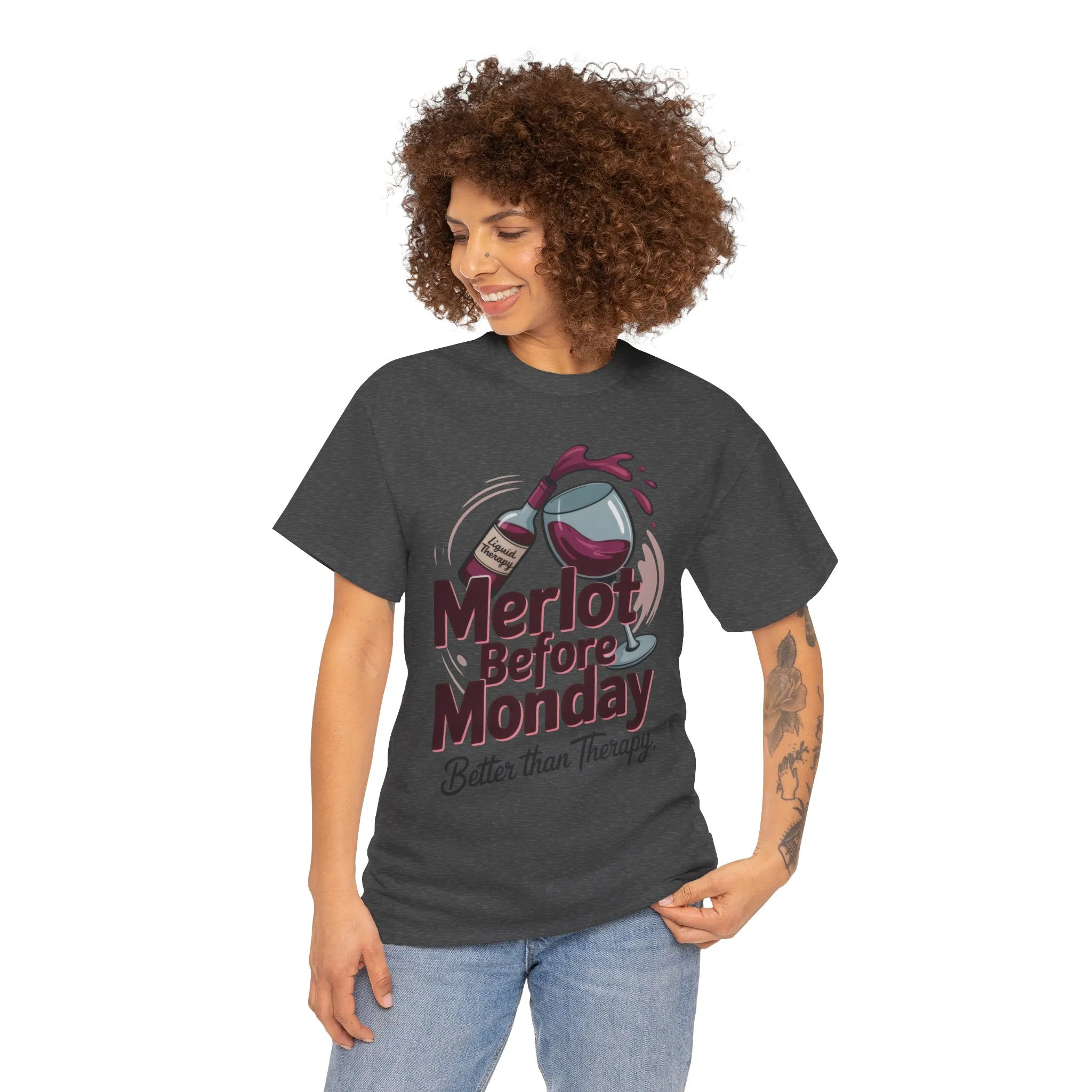 Merlot Before Monday Shirt Women, Funny Wine Tee, Better Than Therapy Tee, Wine Lover Gift - Image 14