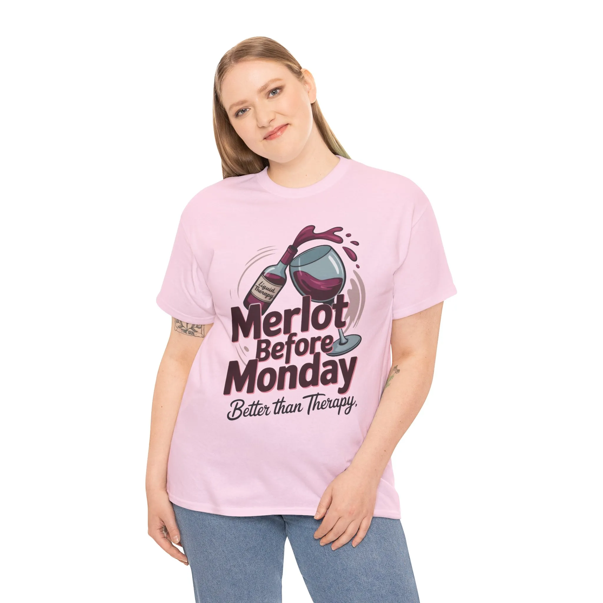 Merlot Before Monday Shirt Women, Funny Wine Tee, Better Than Therapy Tee, Wine Lover Gift - Image 3