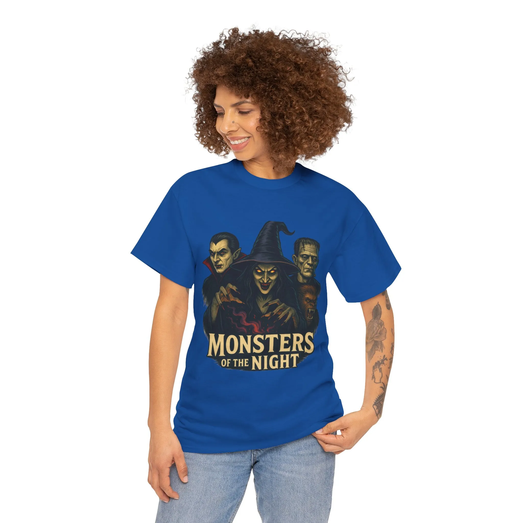 Monsters of the Night Women's T-Shirt, Classic Horror Witch, Vampire, Frankenstein Halloween Tee - Image 17
