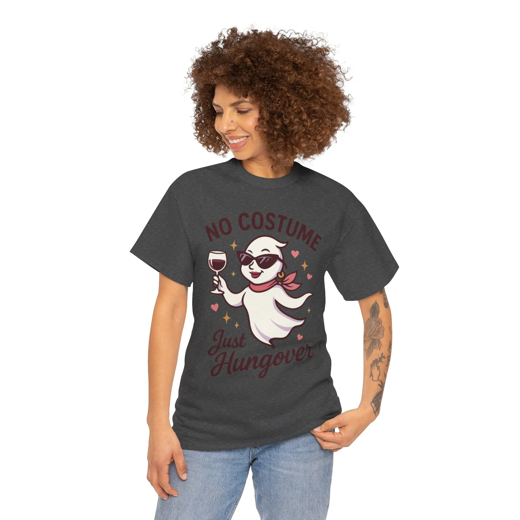 No Costume Just Hungover Women's T-Shirt, Funny Ghost Wine Halloween Party Graphic Tee - Image 11