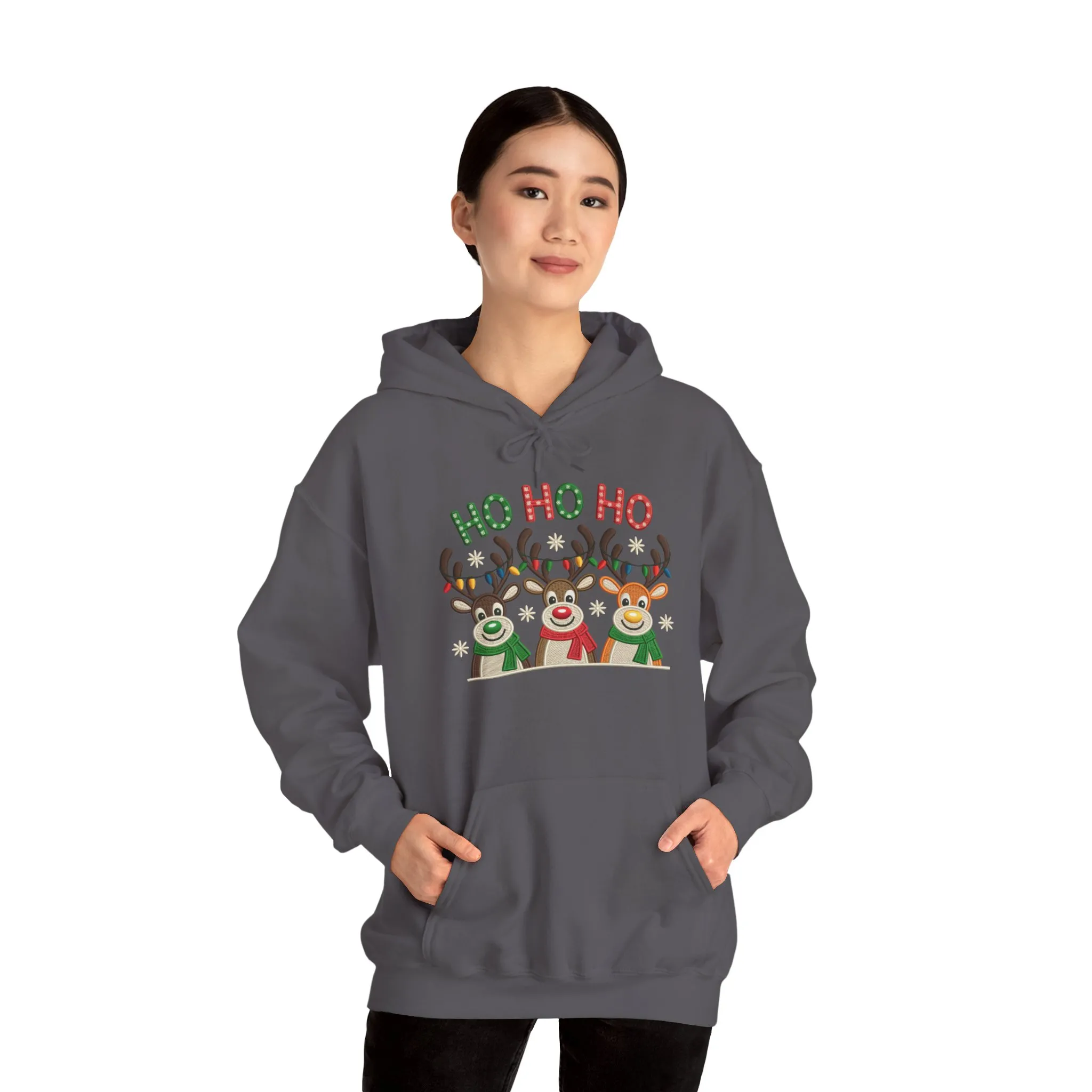 Ho Ho Ho Reindeer Hoodie, Cute Christmas Holiday Pullover for Women - Image 15