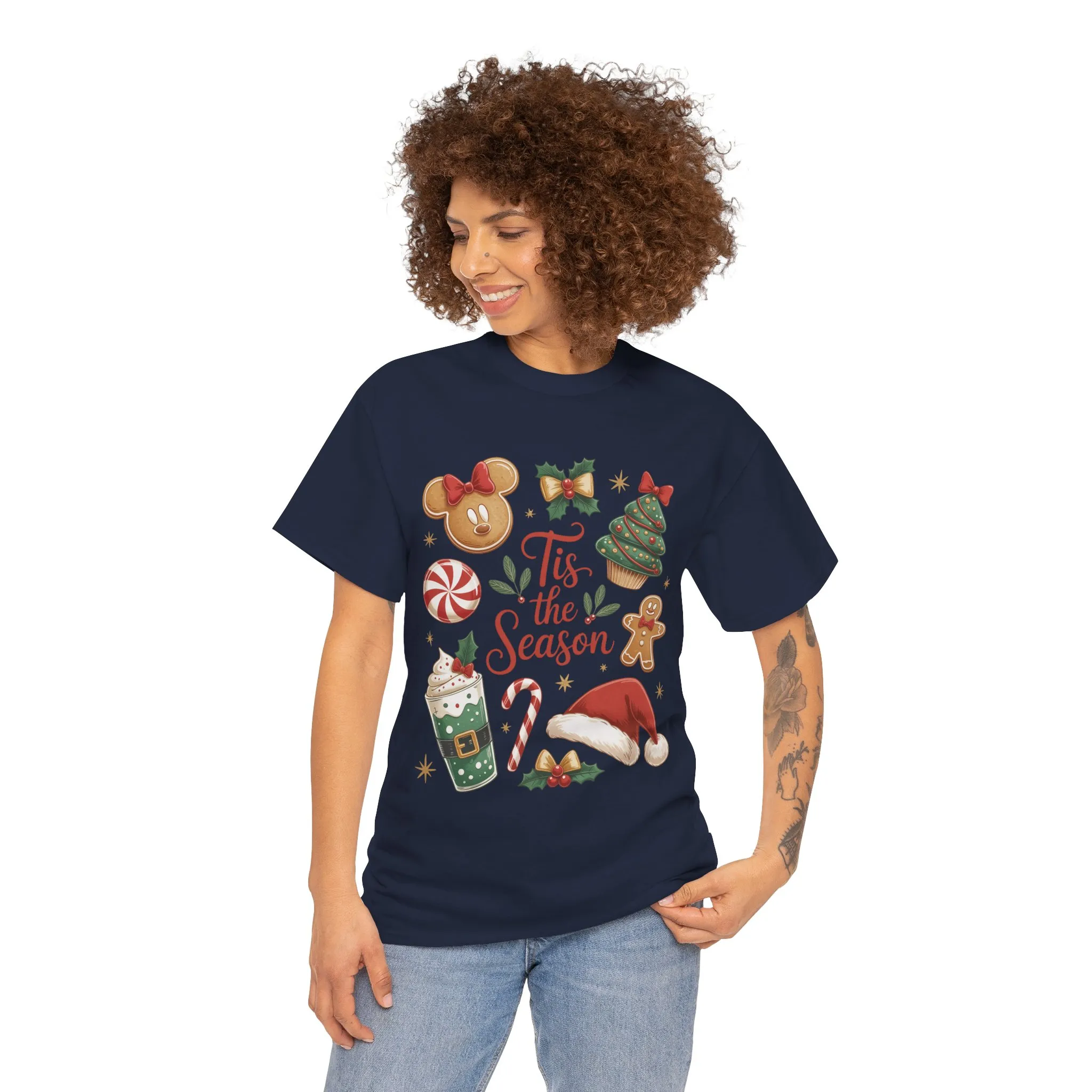 Women's Tis the Season Christmas Shirt, Cute Holiday Cookie - Coffee Tee, Women's Heavy Cotton Tee - Image 14