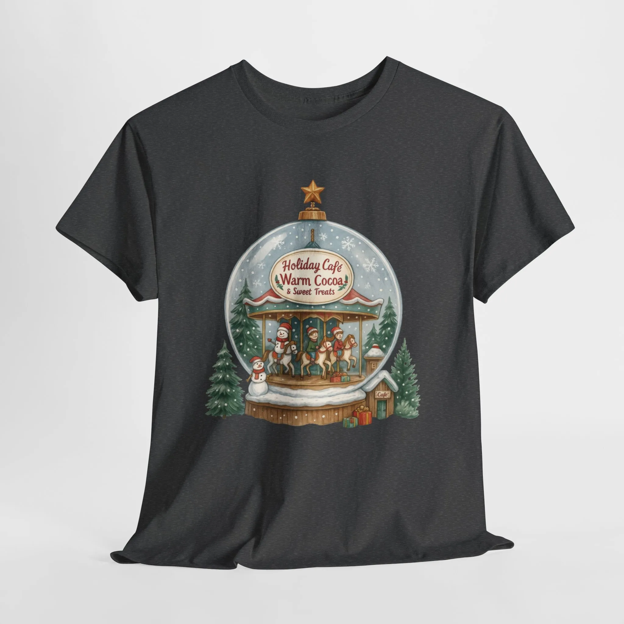 Holiday Café Christmas T-Shirt for Women, Warm Cocoa Carousel Tee - Image 13