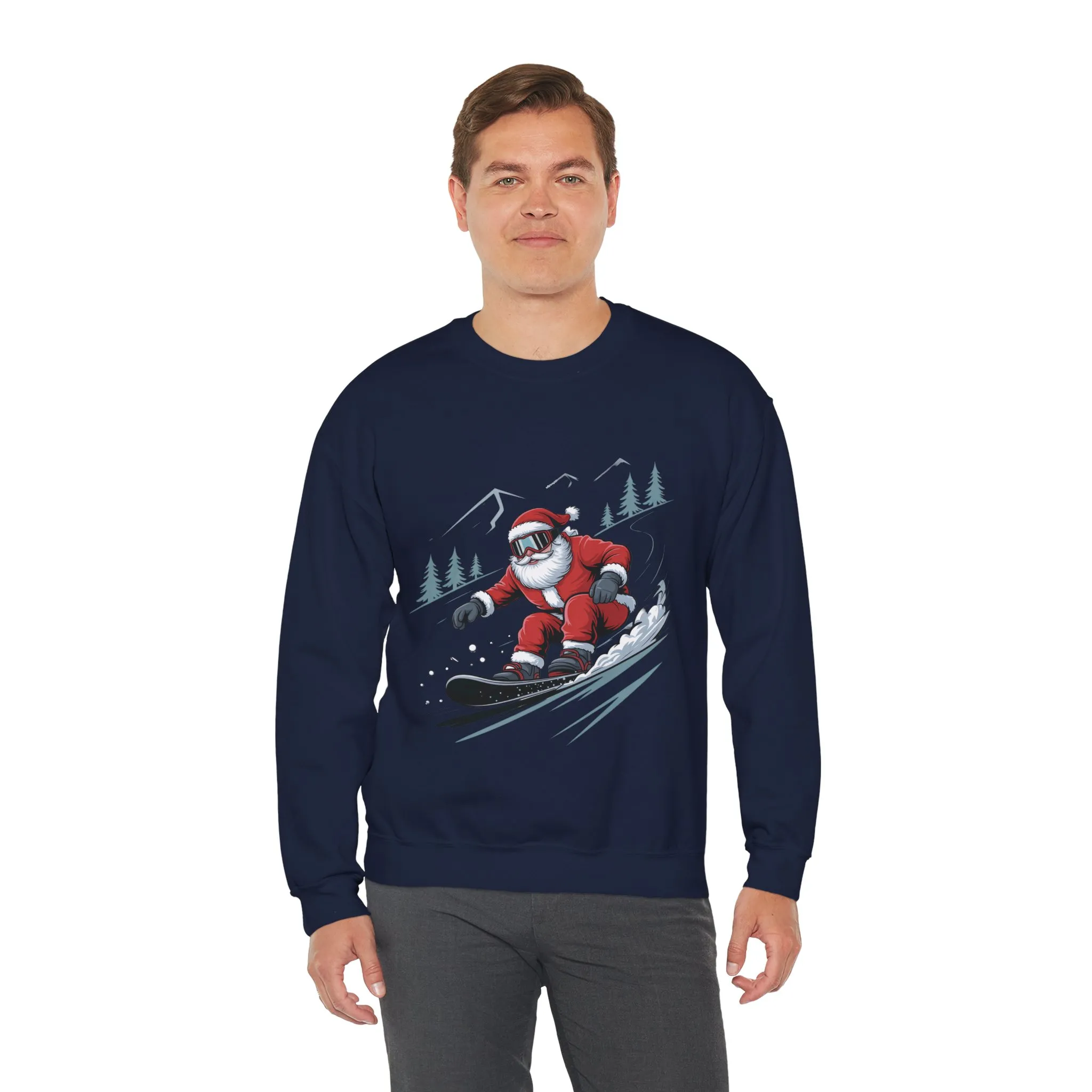 Snowboard Santa Christmas Sweatshirt, Cool Funny Holiday Sweater for Men, Santa Snowboarding Winter Jumper - Image 24