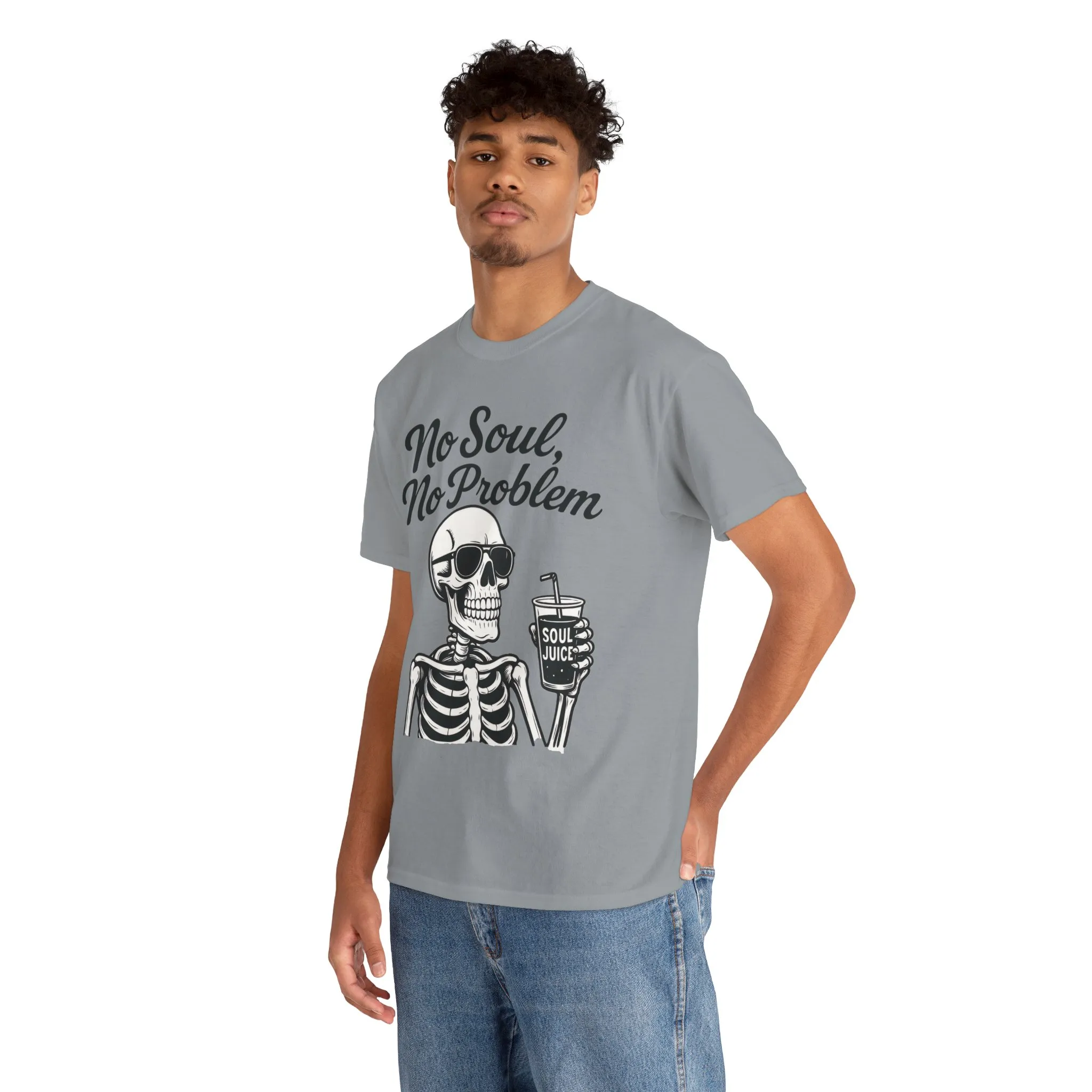 No Soul No Problem Skeleton T-Shirt for Men, Funny Gothic Skull Tee, Cool Spooky Halloween Shirt, Dark Humor Skeleton Graphic Top - Image 15