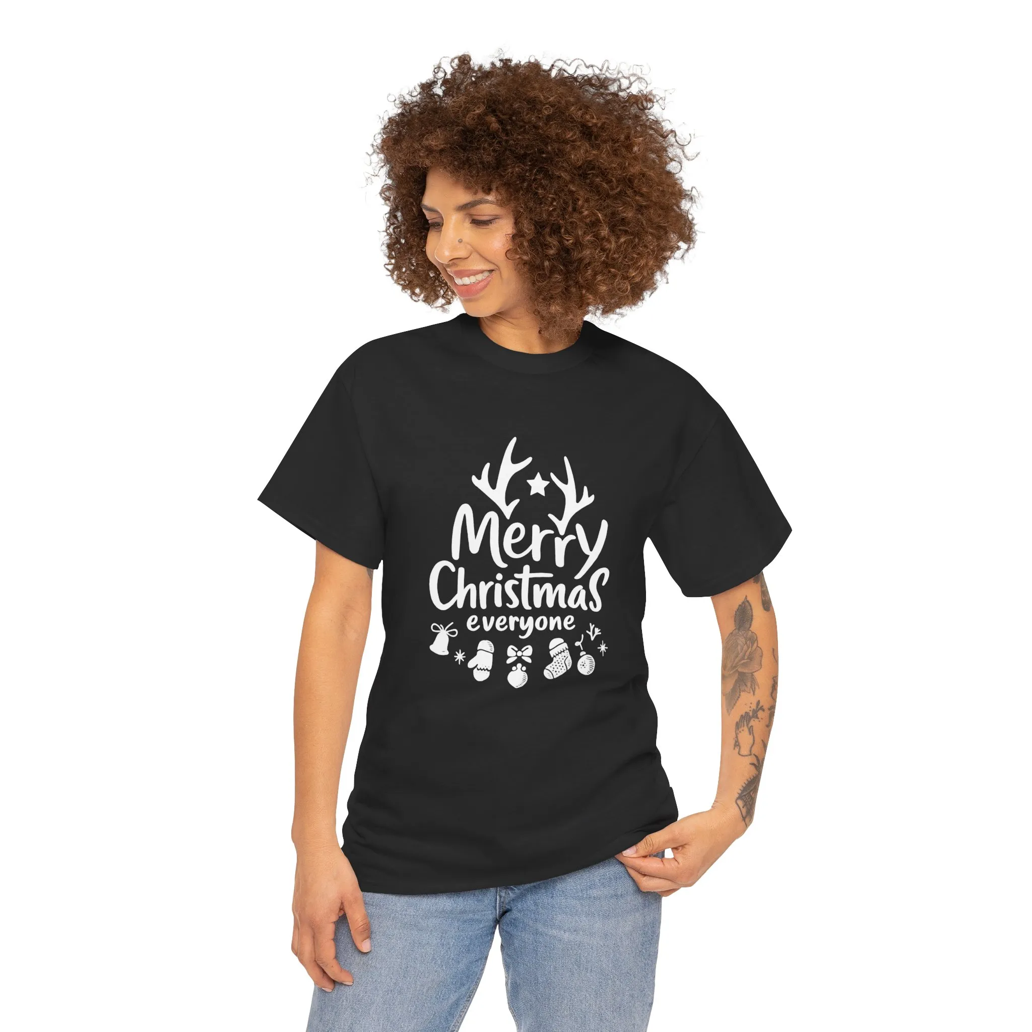 Merry Christmas Everyone Women's T-Shirt, Minimal Holiday Tee, Cute Christmas Gift Heavy Cotton Tee - Image 5
