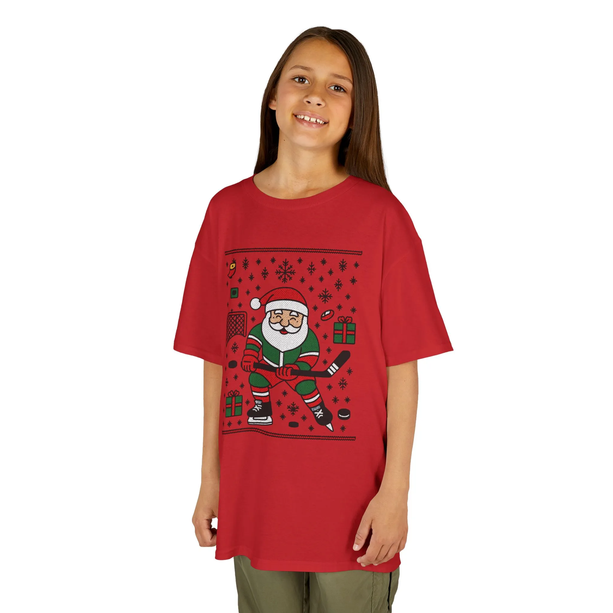 Hockey Santa Youth Christmas T-Shirt, Funny Holiday Sports Tee for Boys - Image 21