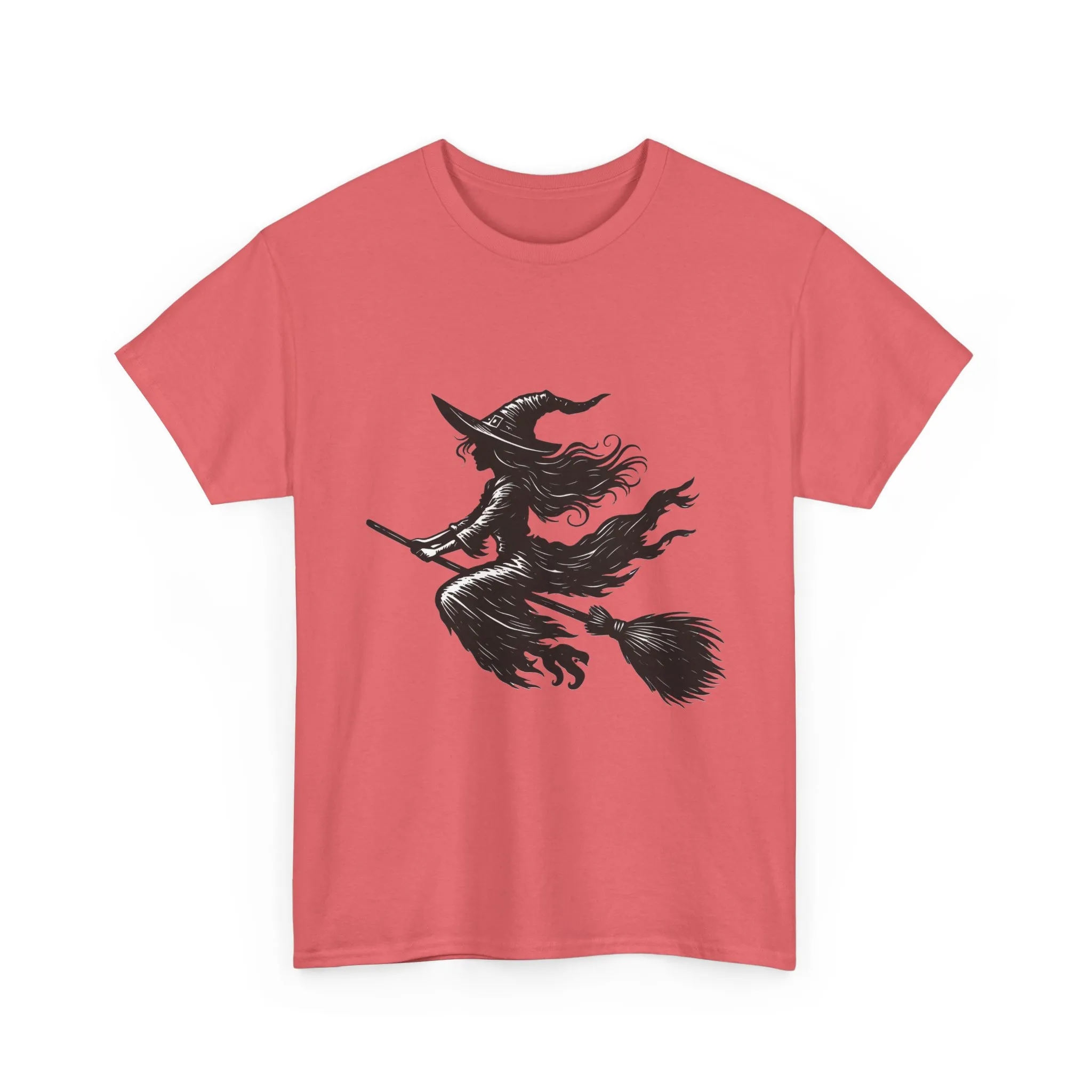 Flying Witch Silhouette Halloween T-Shirt for Women, Vintage Witch on Broom Tee, Spooky Gothic Fall Shirt, Minimal Black Witch Top - Image 7