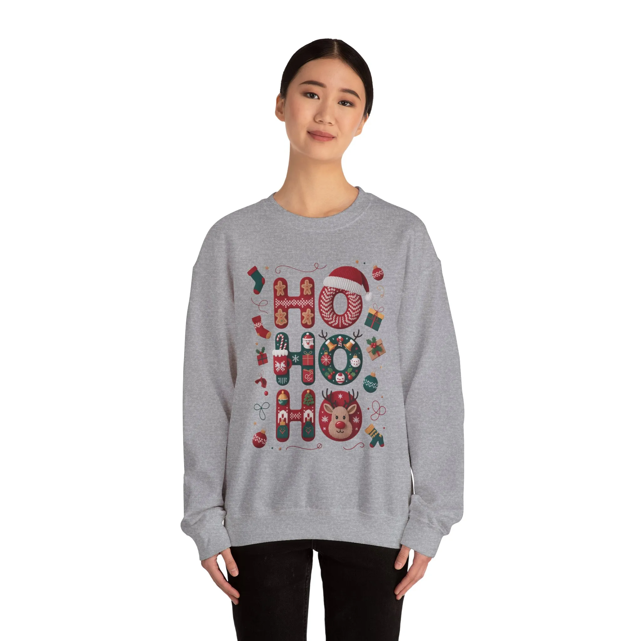 Ho Ho Ho Christmas Sweatshirt, Cute Women's Holiday Hoodie - T-Shirt, Festive Gingerbread - Reindeer Design, Cozy Winter Christmas Jumper - Image 11