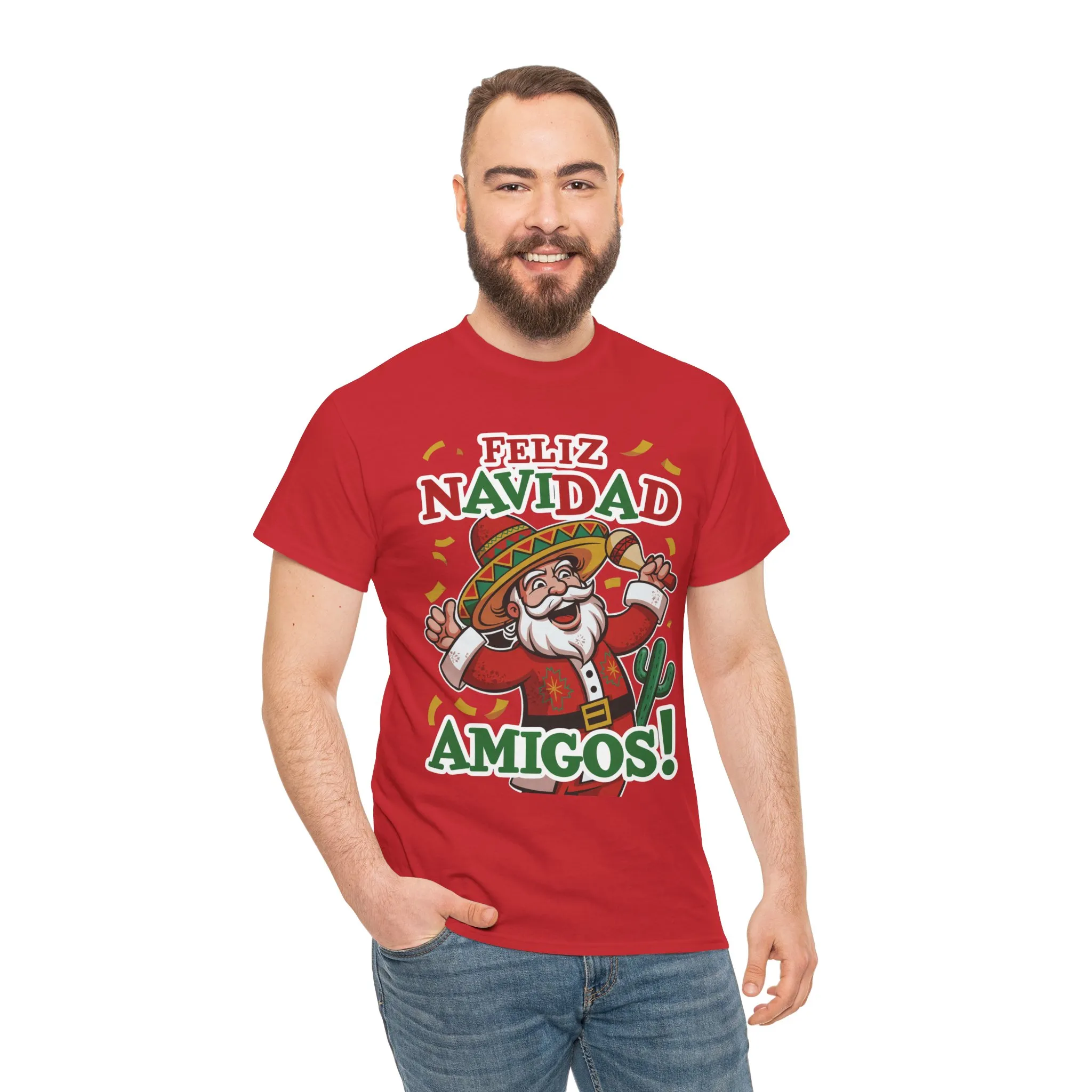 Feliz Navidad Amigos! Funny Mexican Santa Christmas T-Shirt, Latin Holiday Tee, Sombrero Santa Fiesta Shirt - Image 26