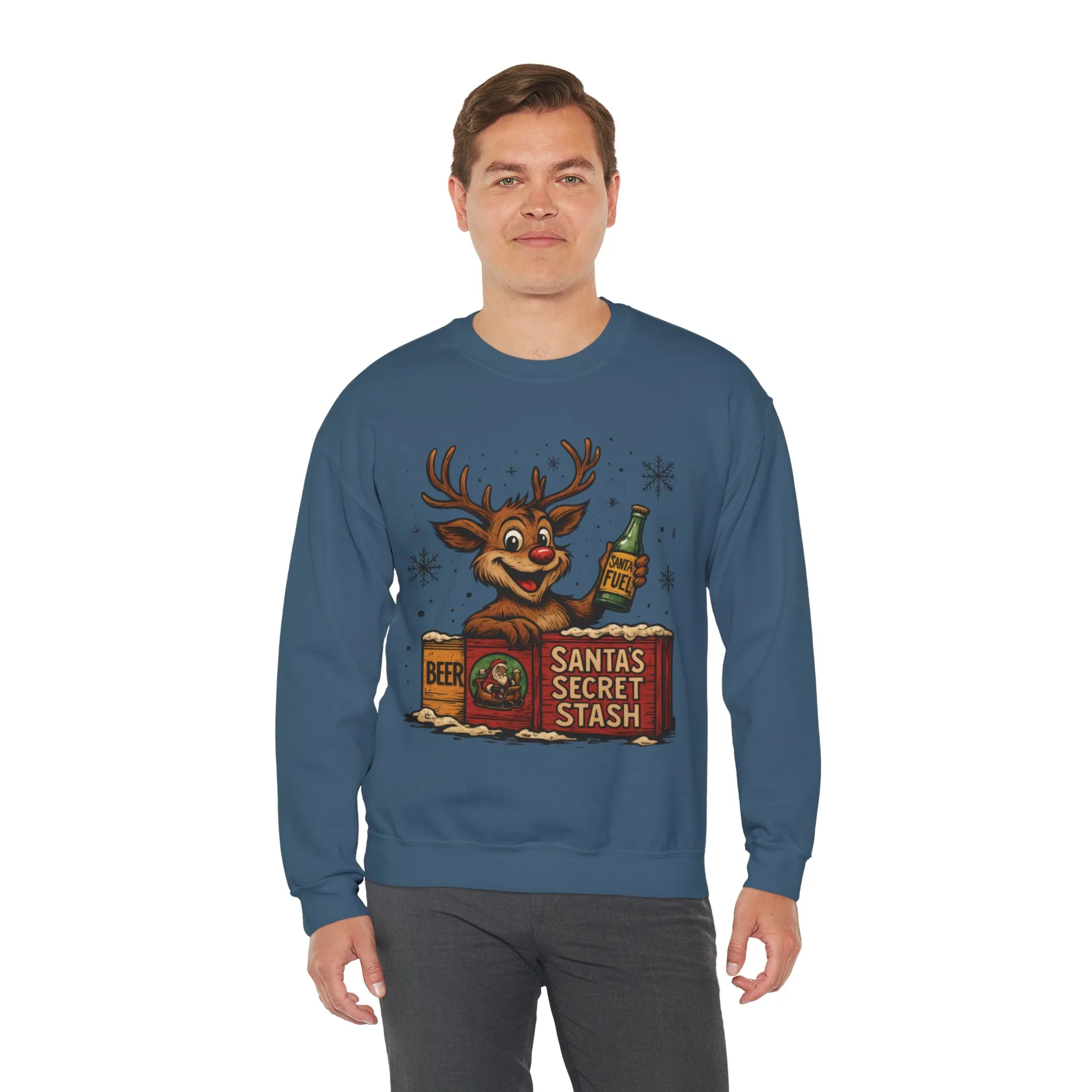 Mens Funny Christmas Sweatshirt, Santa's Secret Stash Reindeer Pullover, Men's Heavy Blend™ Crewneck Sweatshirt - Image 18