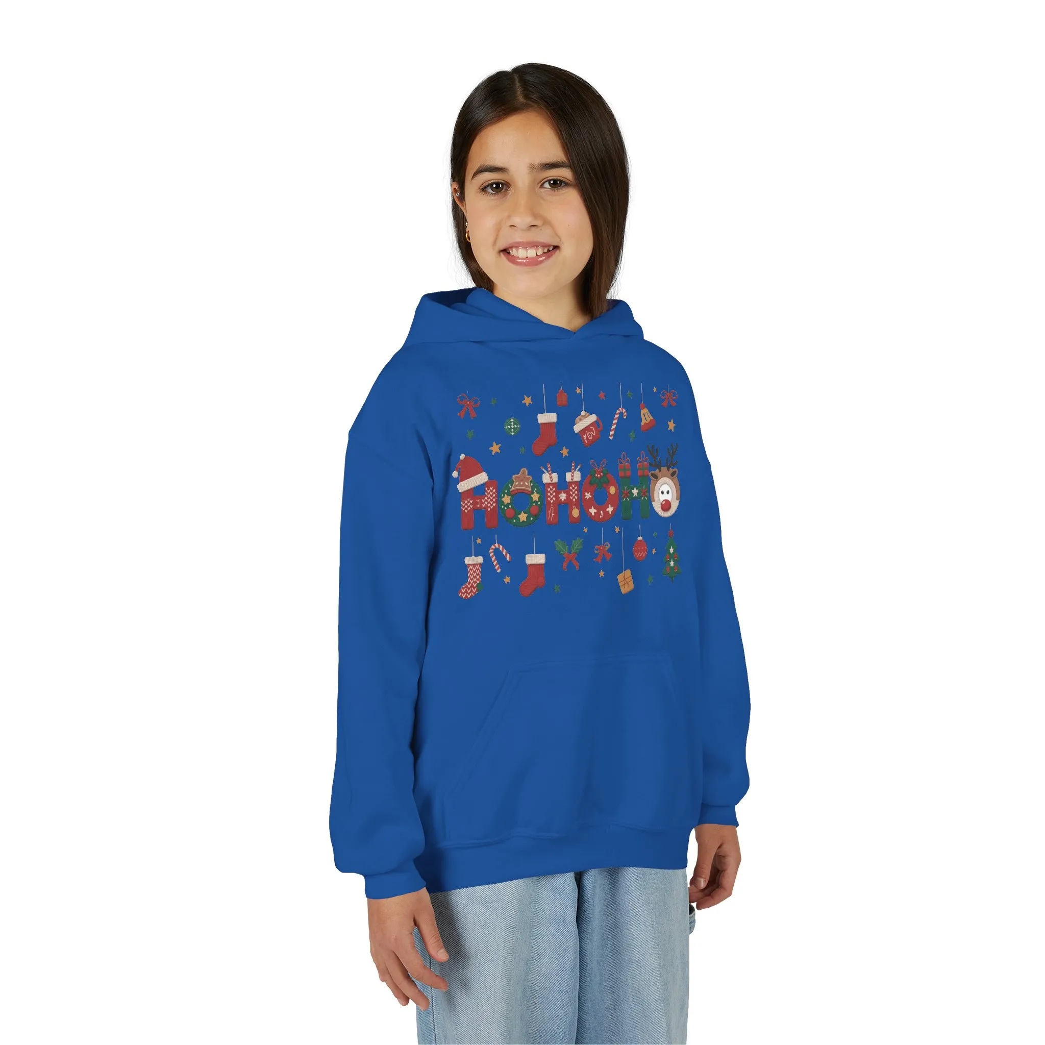 Ho Ho Ho Kids Christmas Hoodie, Cute Girls Holiday Sweatshirt, Gingerbread - Reindeer Festive Design, Cozy Winter Christmas Outfit - Image 18