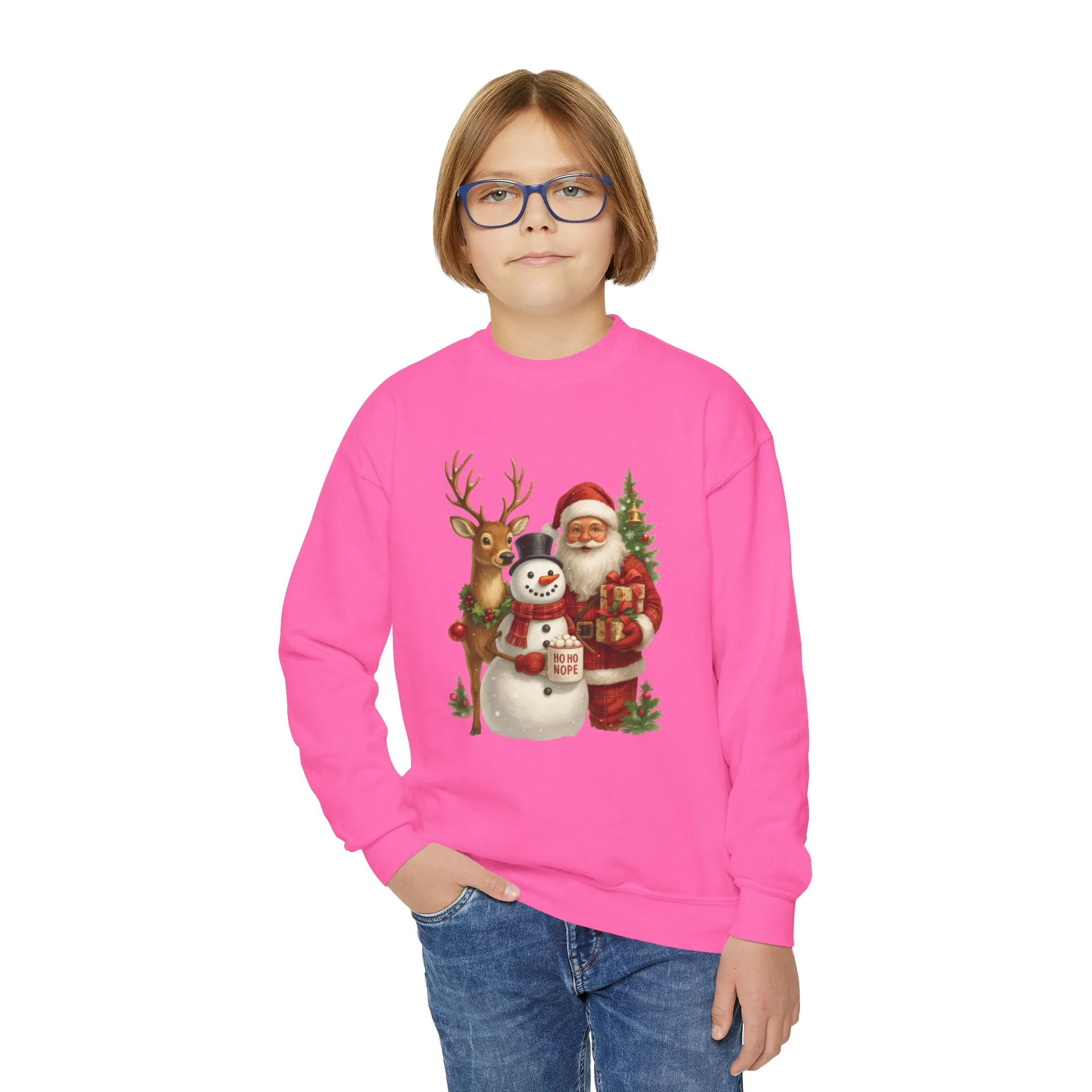 Kids Santa, Snowman - Reindeer Christmas Sweatshirt, Cute Ho Ho Nope Holiday Jumper, Funny Santa Sweater for Girls - Image 20