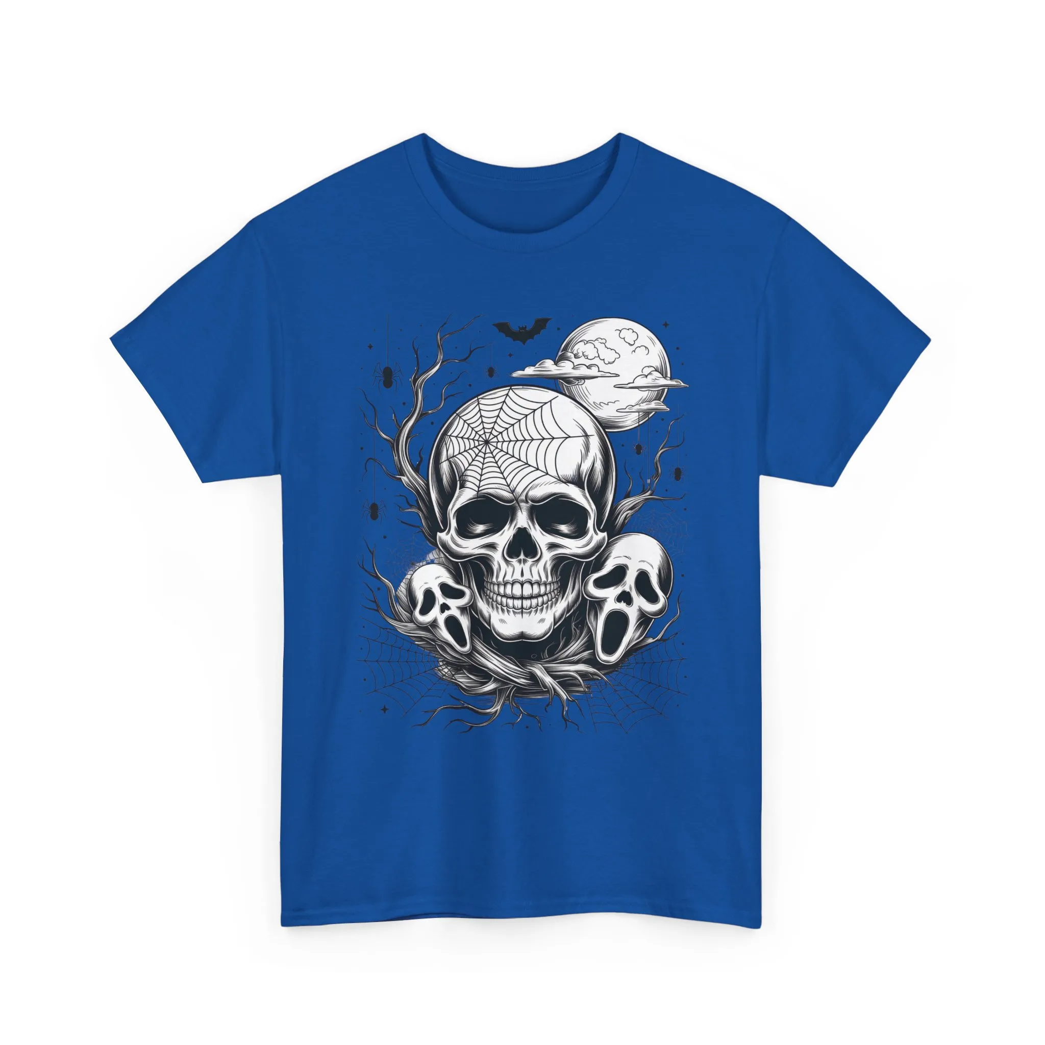 Men's Gothic Skull T-Shirt, Halloween Graphic Tee, Spider Web Moon Horror Shirt, Spooky Skull Graphic Top for Him - Image 25