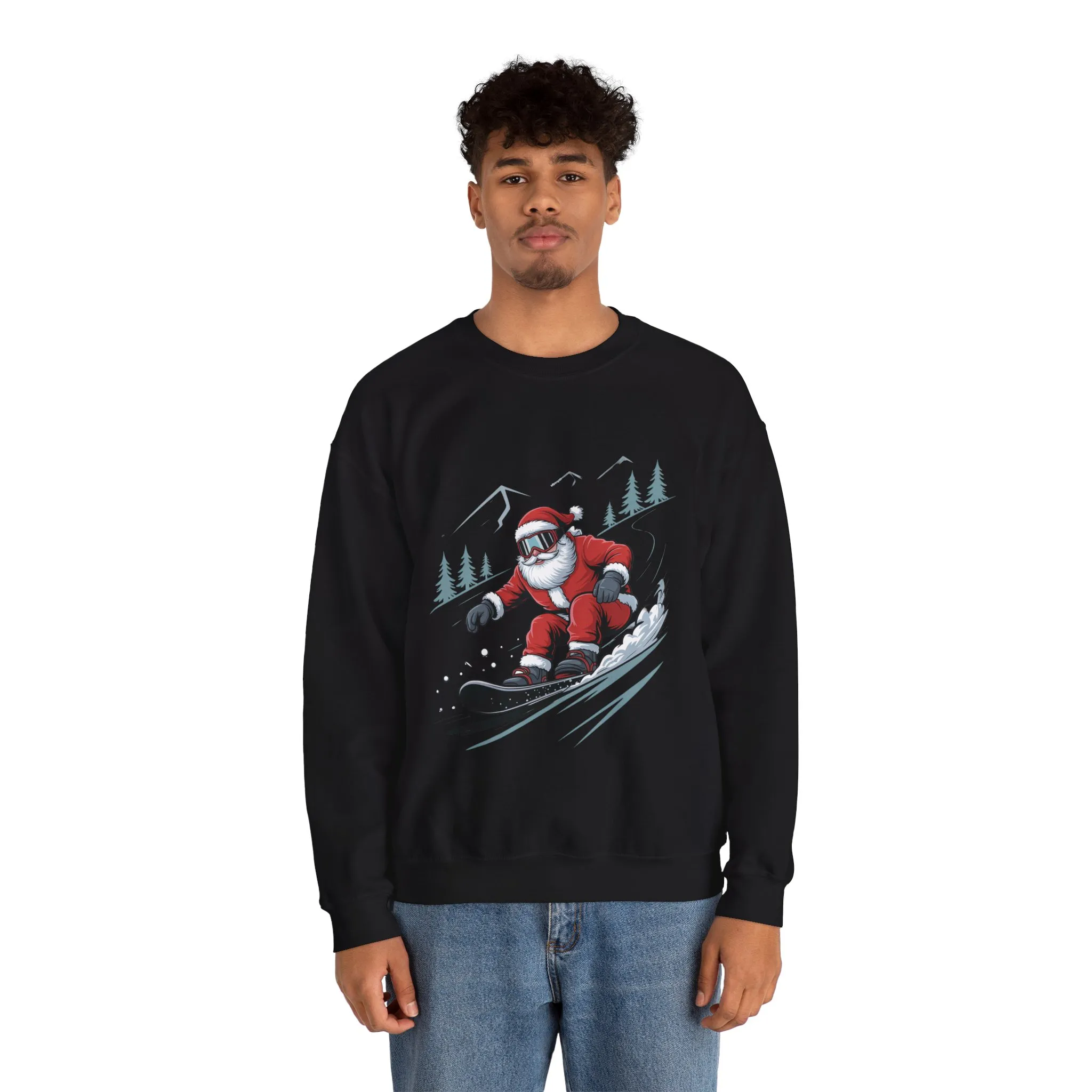 Snowboard Santa Christmas Sweatshirt, Cool Funny Holiday Sweater for Men, Santa Snowboarding Winter Jumper - Image 5