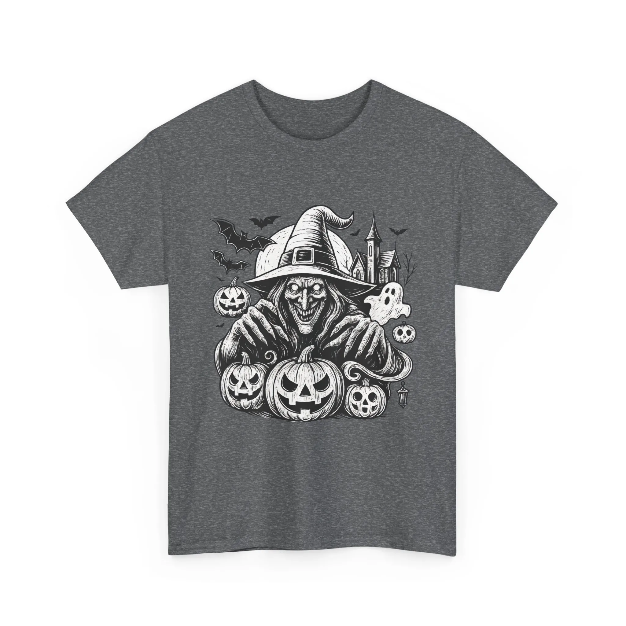 Scary Witch Halloween Shirt Women, Gothic Pumpkin Ghost Tee, Spooky Horror Tee with Bats - Image 4
