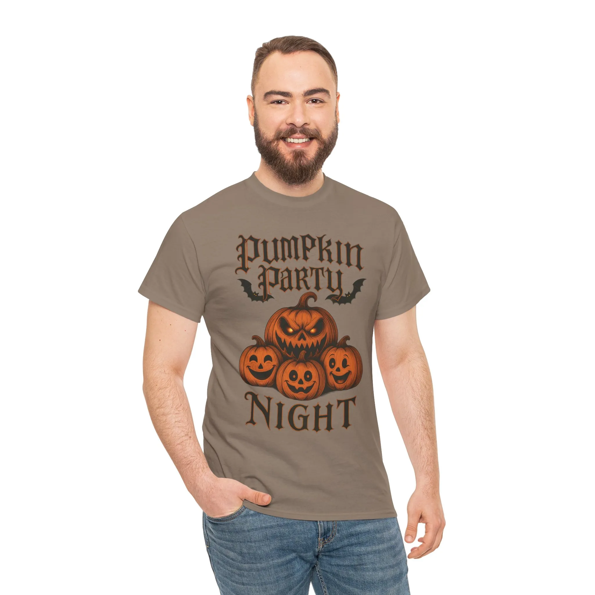 Pumpkin Party Night Men's Halloween T-Shirt, Scary Jack-O-Lantern Pumpkin Graphic Tee for Him - Image 11