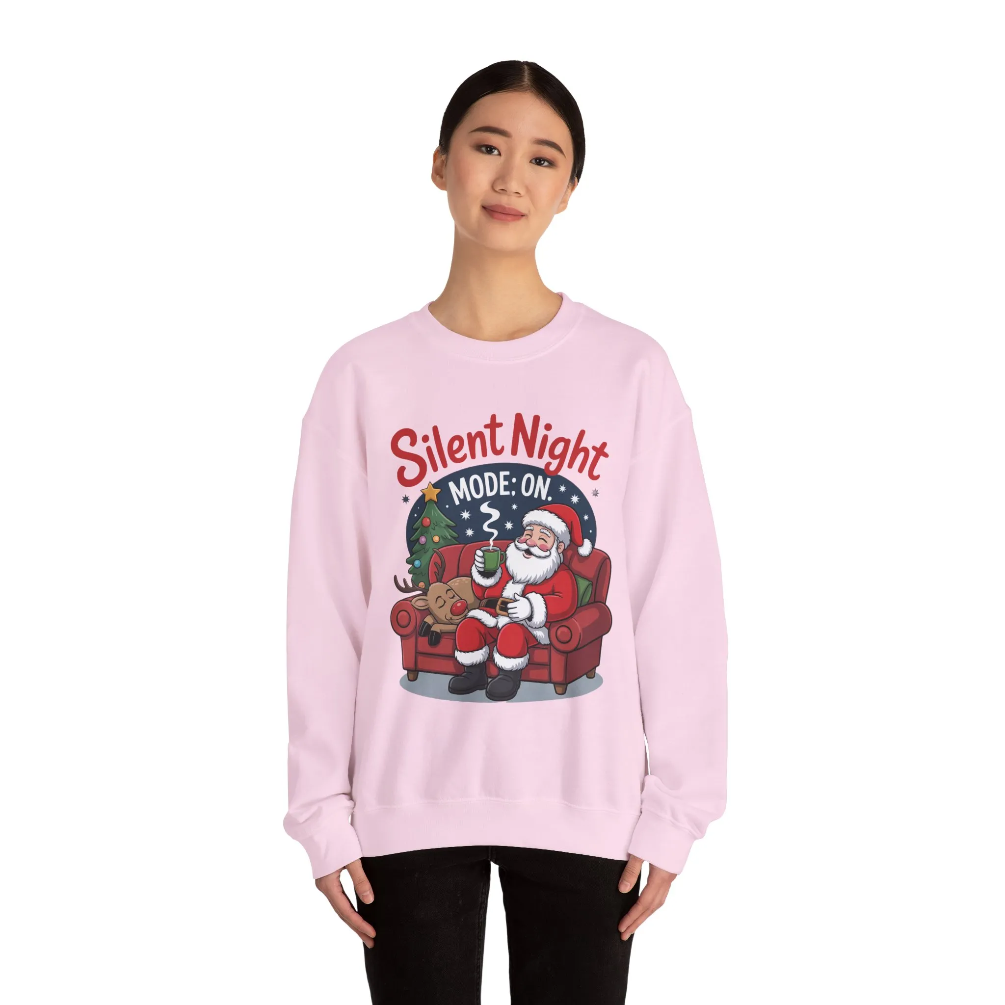 Silent Night Mode On Christmas Sweatshirt, Funny Relaxed Santa - Reindeer Sweater, Cozy Holiday Jumper for Women - Image 29