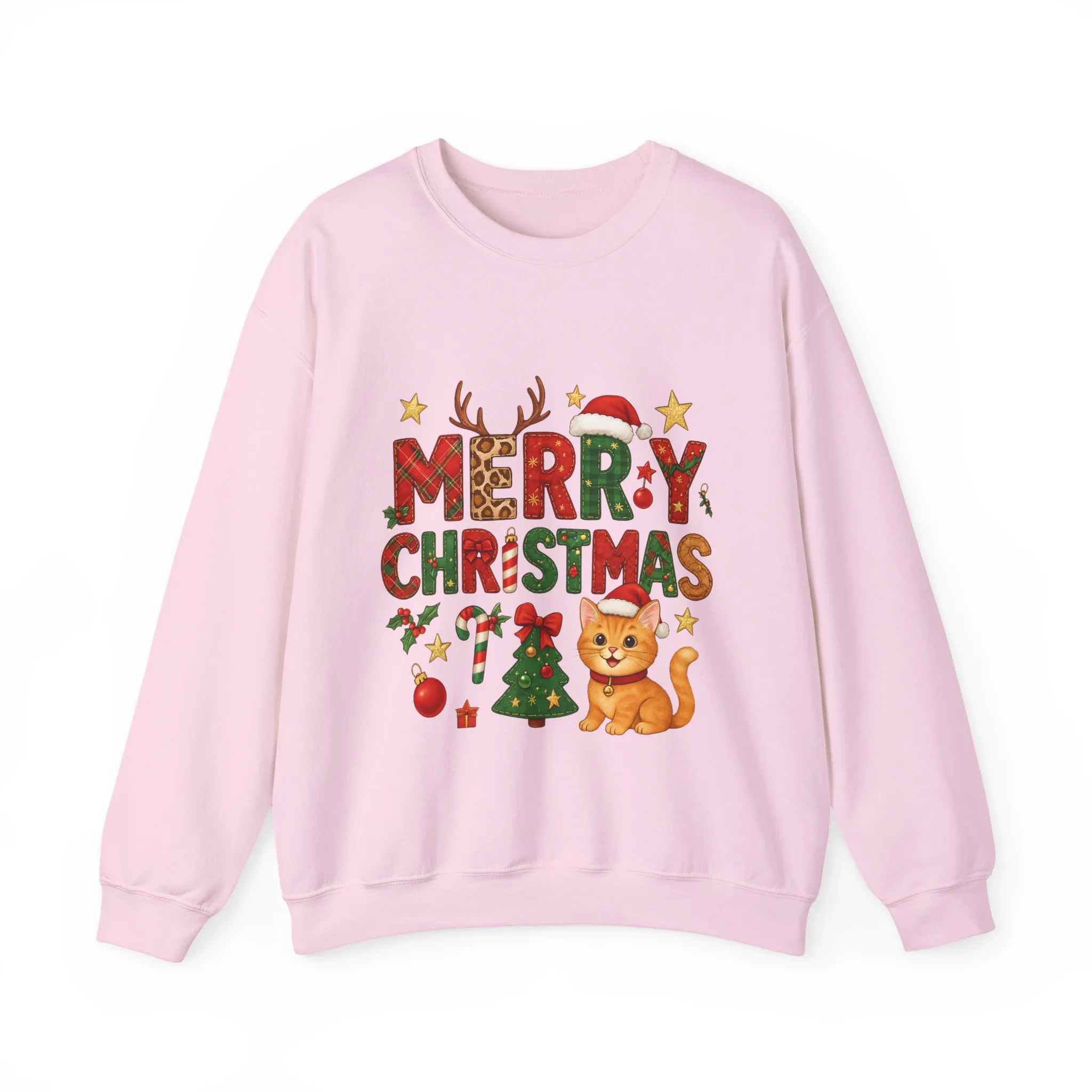 Women's Merry Christmas Cat Sweatshirt, Cozy Holiday Cat Lover Pullover, Women's Heavy Blend™ Crewneck Sweatshirt - Image 19