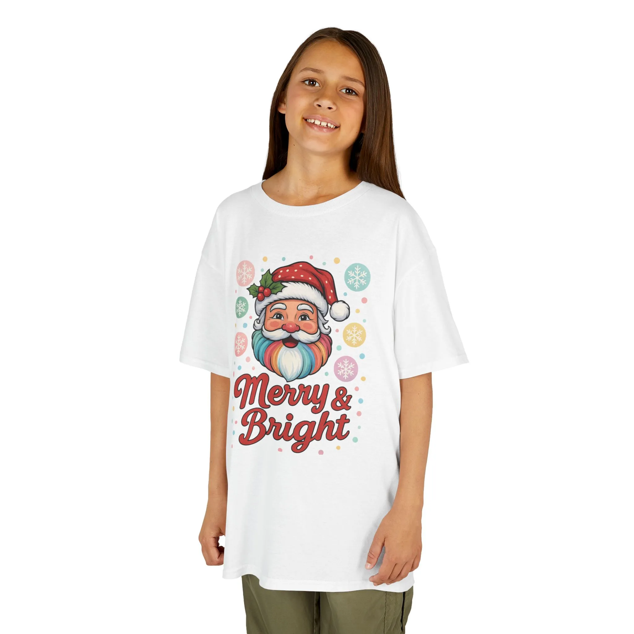 Kids Merry - Bright Santa Christmas T-Shirt, Cute Pastel Holiday Tee, Colorful Santa Shirt for Girls - Image 4