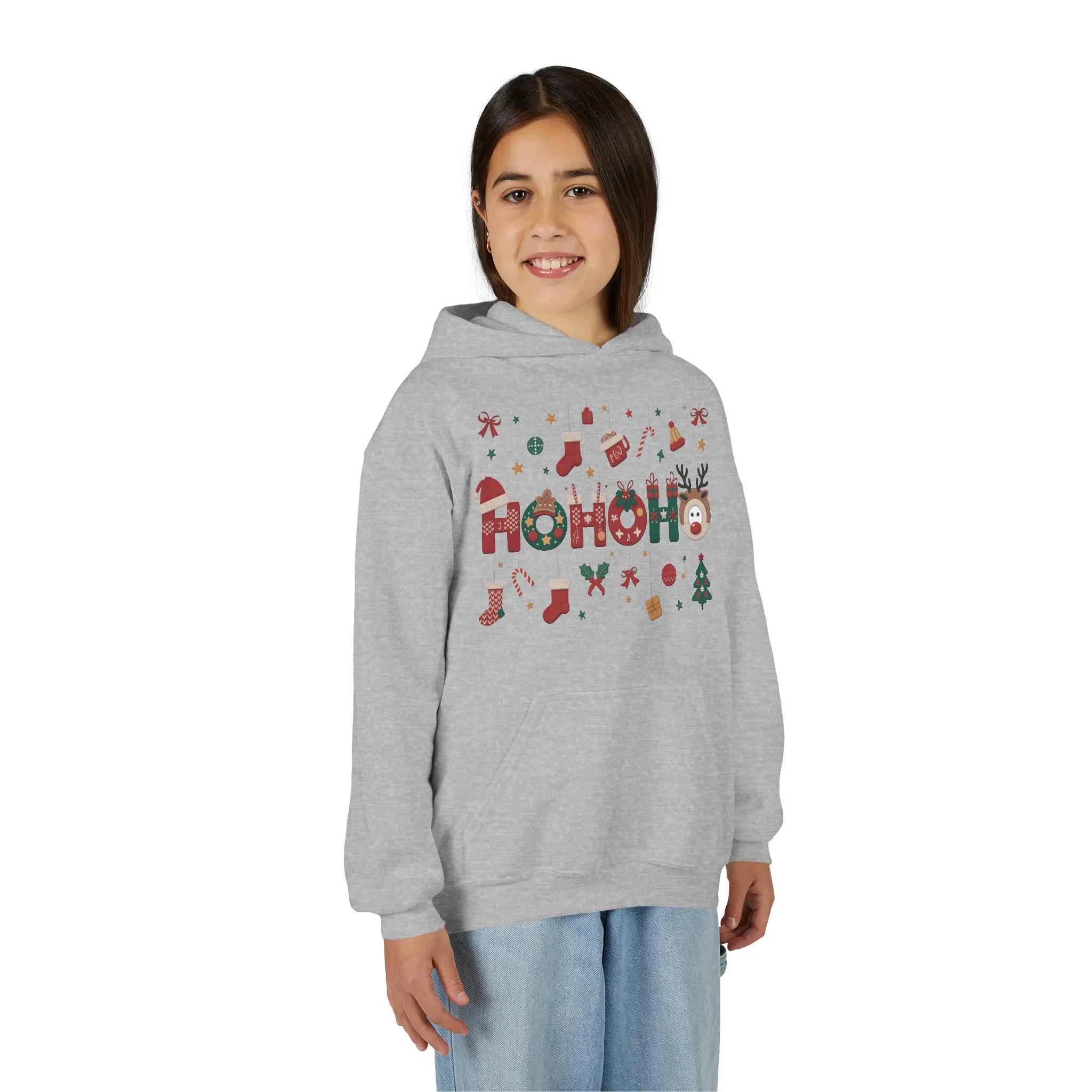 Ho Ho Ho Kids Christmas Hoodie, Cute Girls Holiday Sweatshirt, Gingerbread - Reindeer Festive Design, Cozy Winter Christmas Outfit - Image 9
