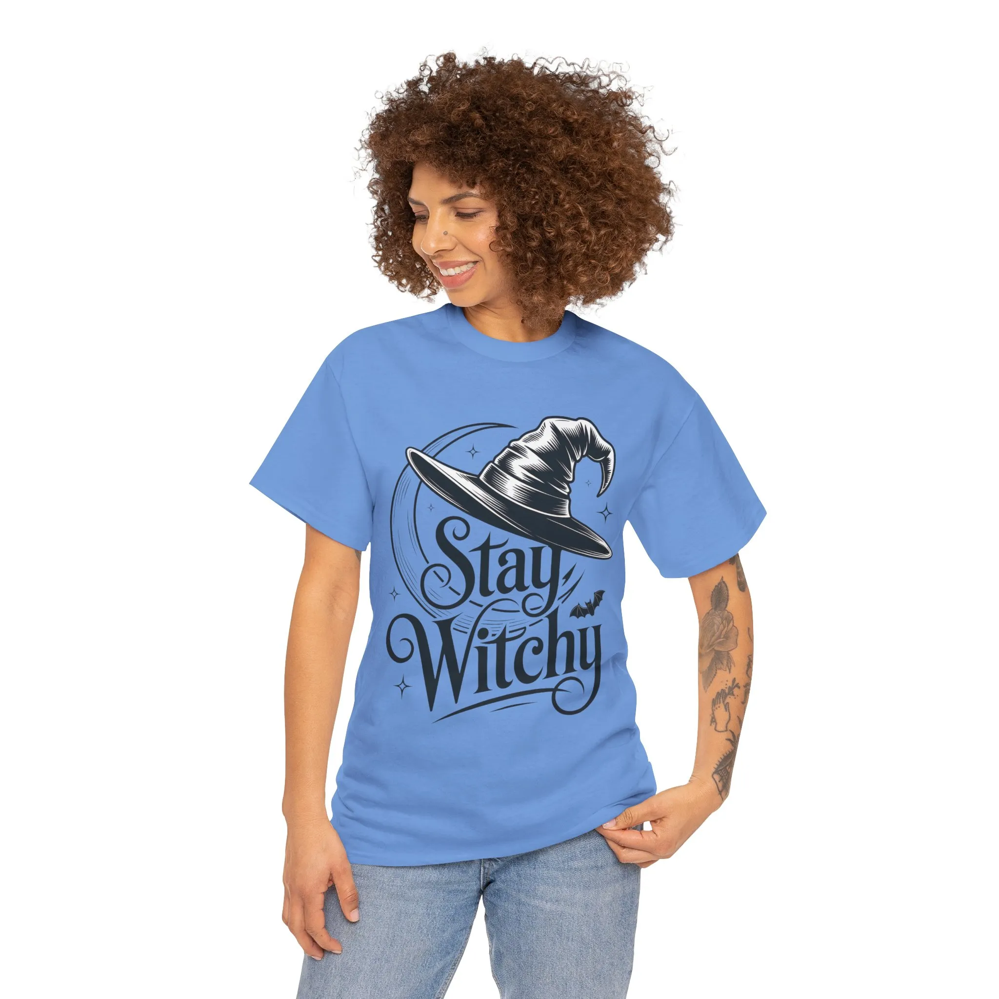 Stay Witchy Gothic Moon Witch Hat Women's T-Shirt, Minimalist Halloween Witchy Graphic Tee - Image 17