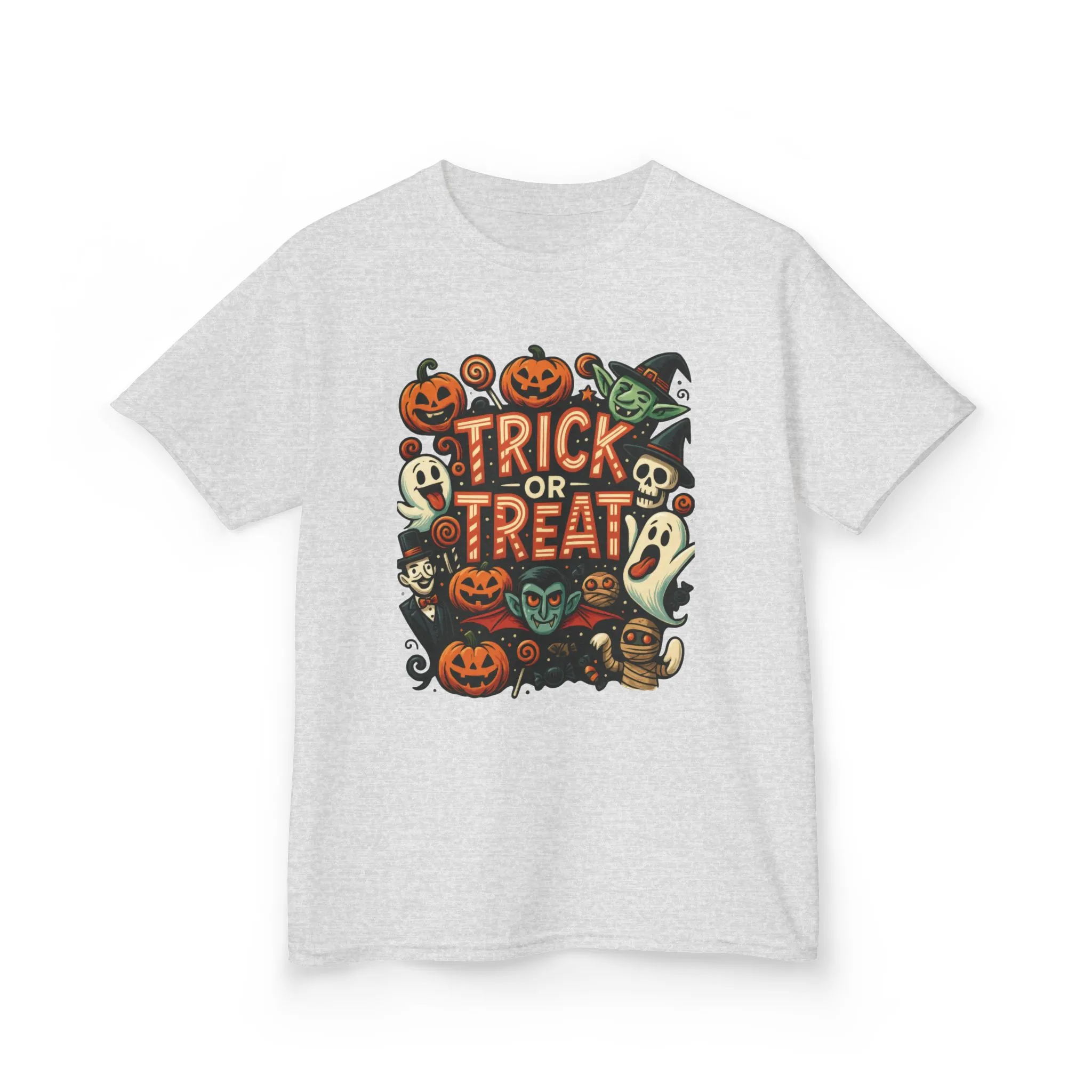Kids Trick or Treat T-Shirt, Halloween Graphic Tee with Pumpkins, Ghosts & Vampires, Fun Spooky Shirt for Children - Image 4