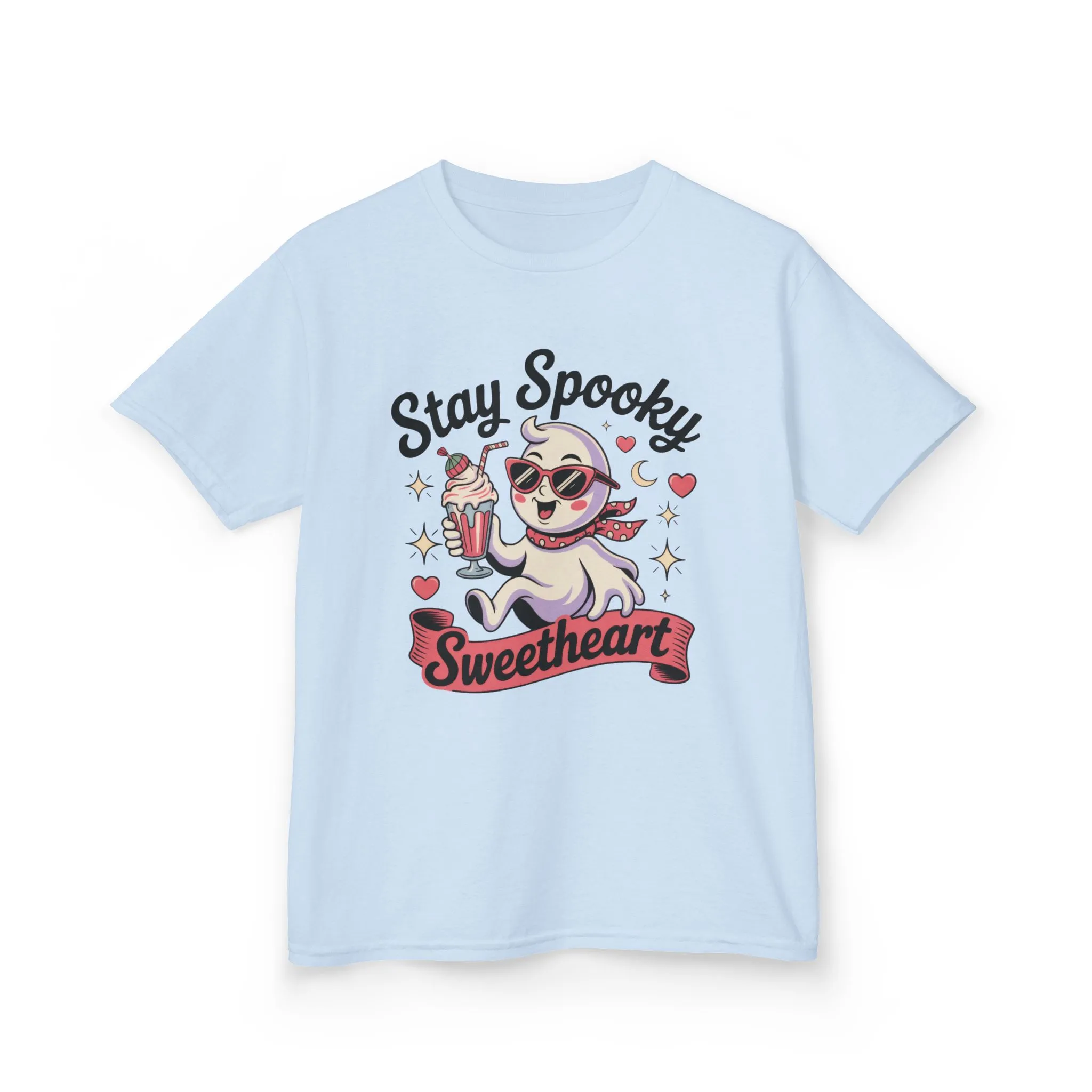Girls Halloween Ghost T-Shirt, Stay Spooky Sweetheart Tee for Kids, Cute Retro Style Tween Girl Outfit Gift, Kids Heavy Cotton⢠Tee - Image 7