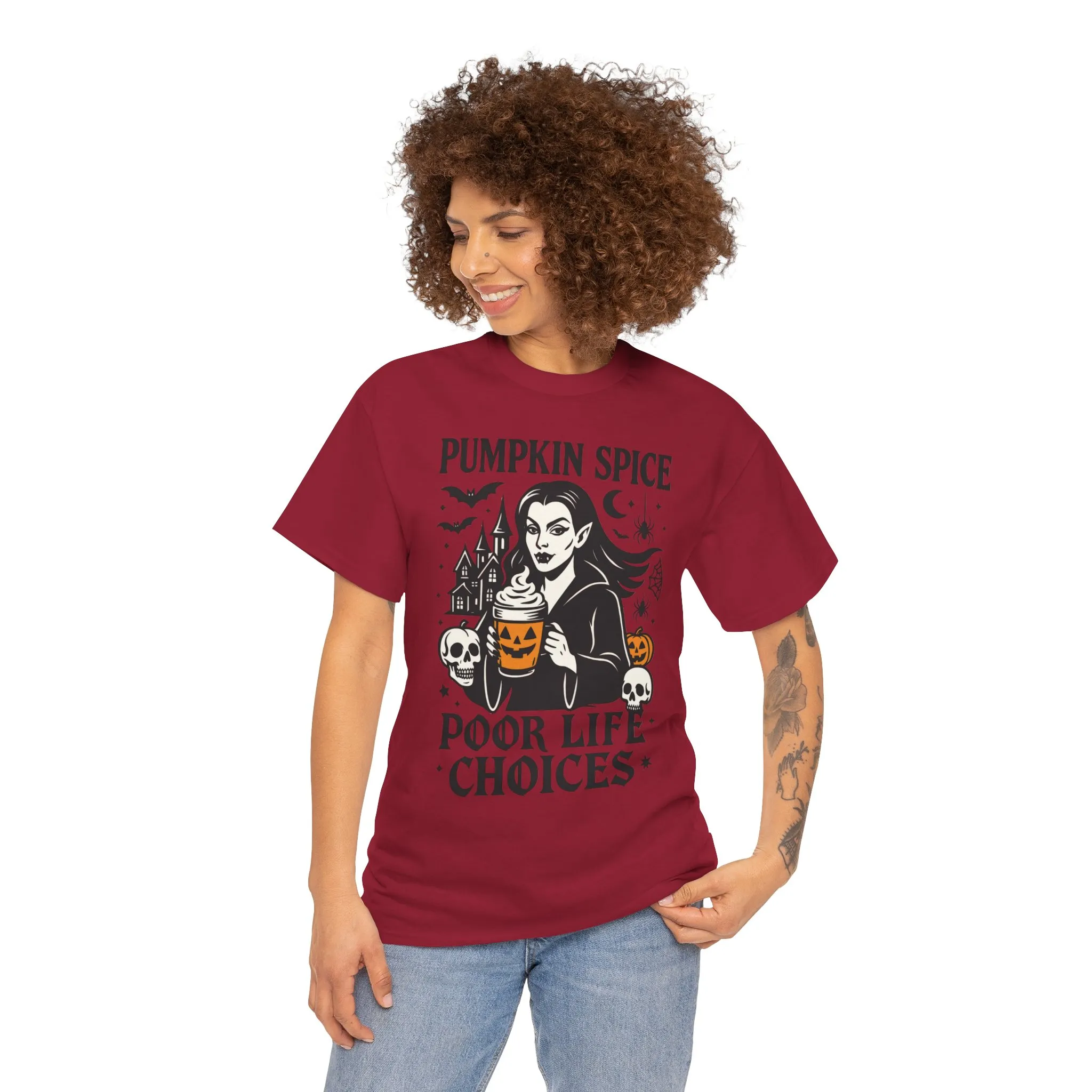 Pumpkin Spice Poor Life Choices Women's T-Shirt, Funny Vampire Coffee Halloween Graphic Tee - Image 23