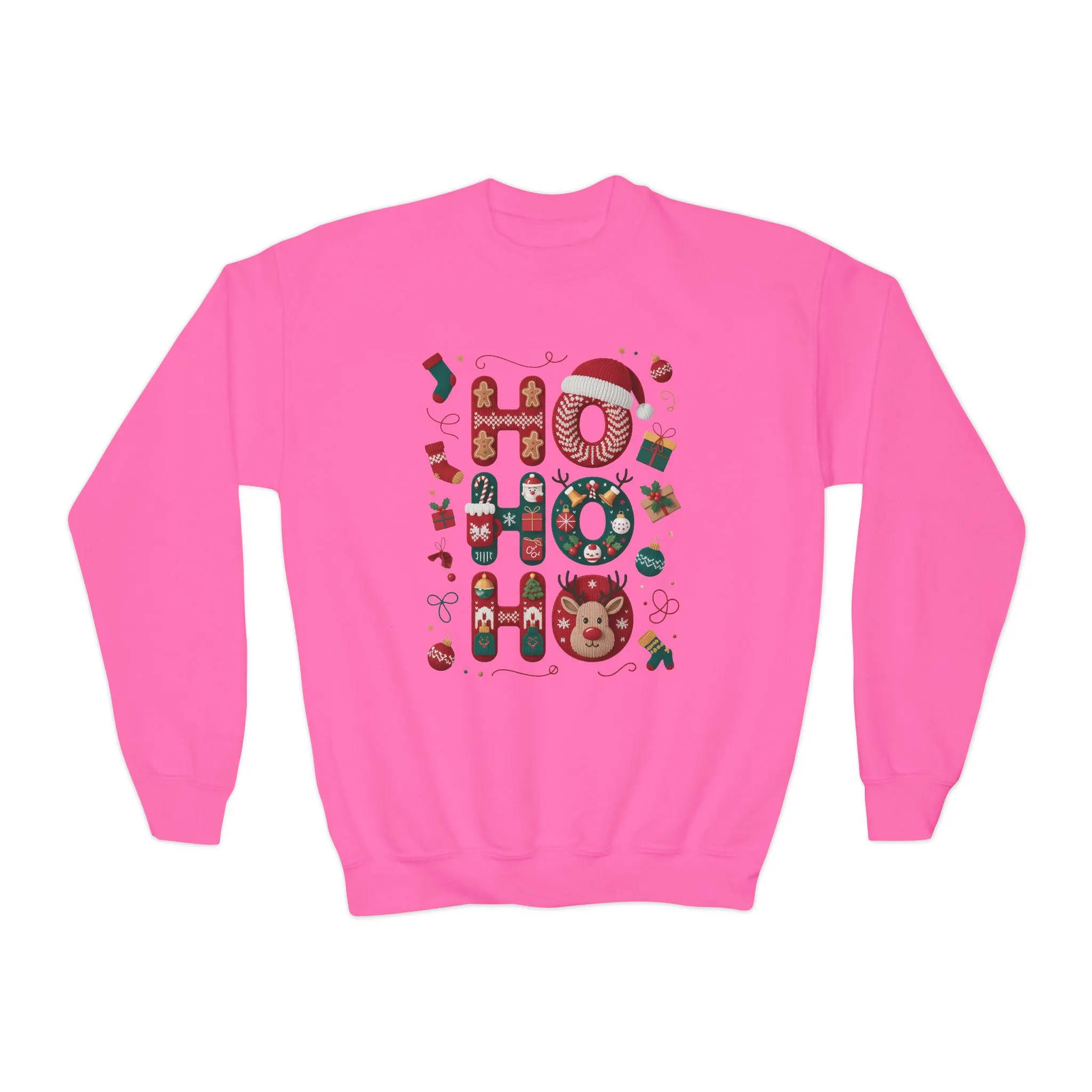 Ho Ho Ho Kids Christmas Sweatshirt, Cute Girls Holiday Outfit, Reindeer, Gingerbread - Santa Hat Design, Cozy Winter Youth Crewneck - Image 13